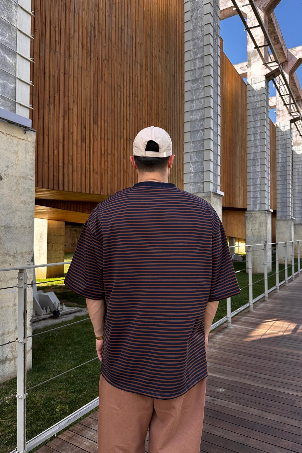 Lacivert Çizgili Zr Oversize Tshirt T1090