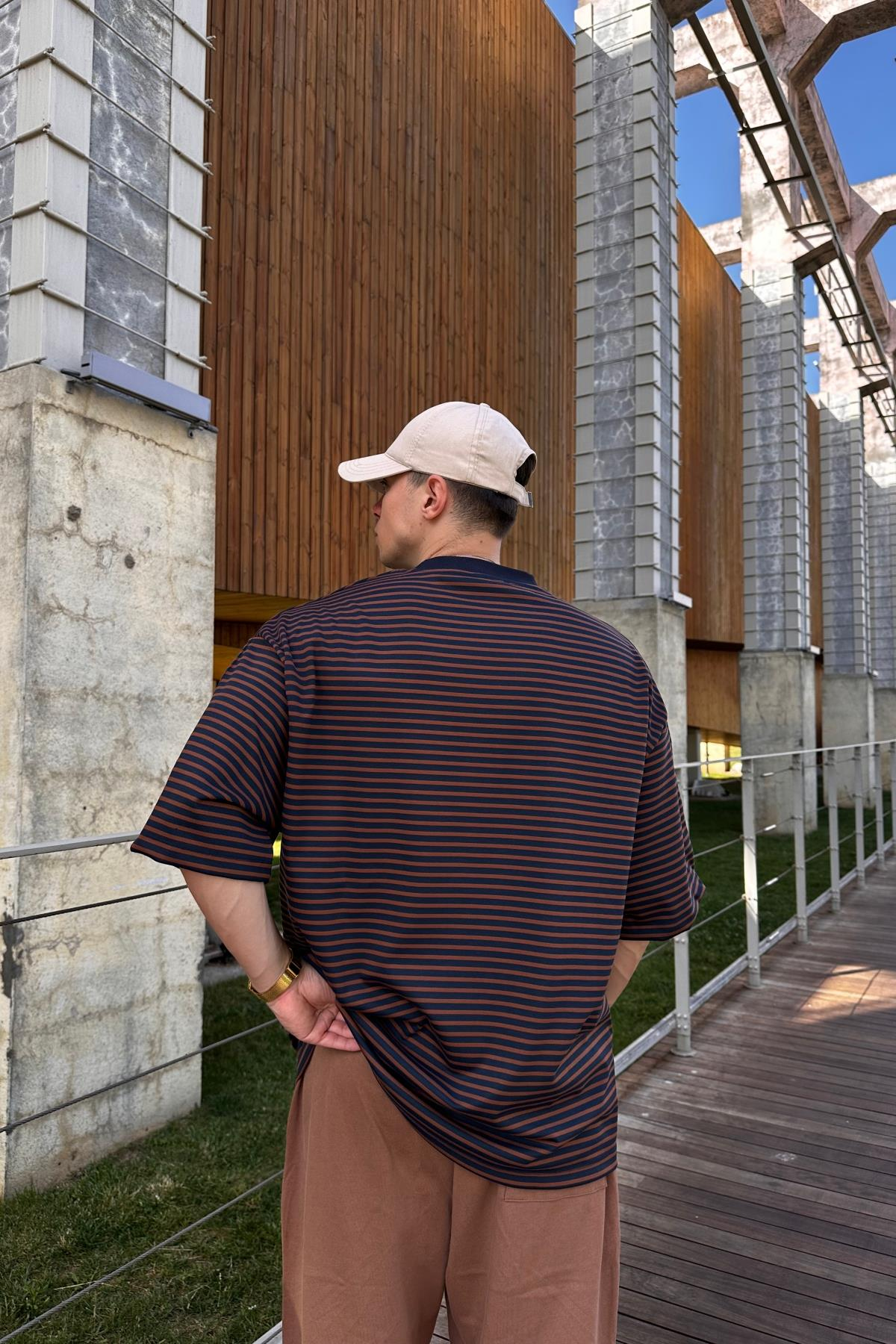 Lacivert Çizgili Zr Oversize Tshirt T1090