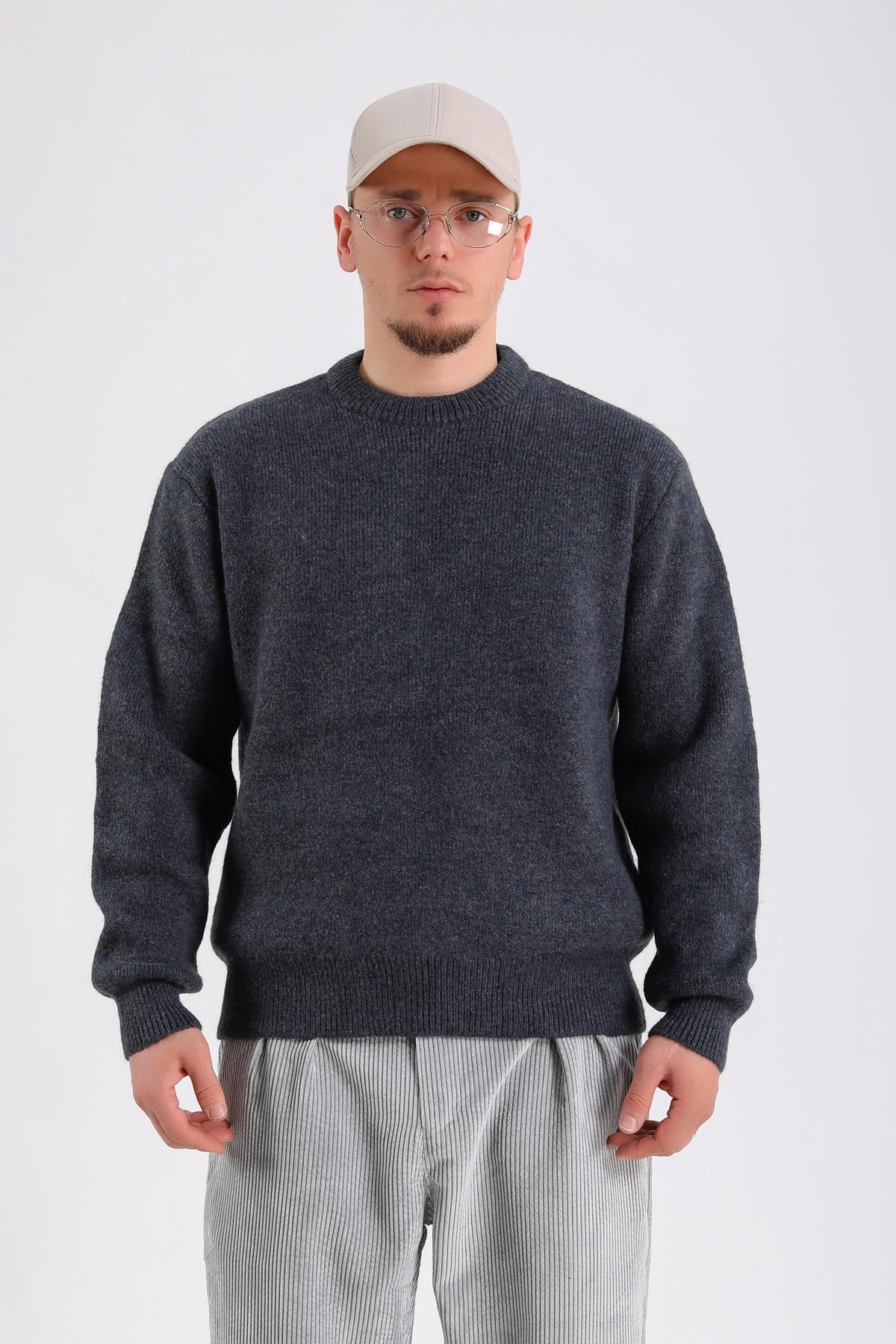 Lacivert Oversize Yumuşak Dokulu Kazak SW1205