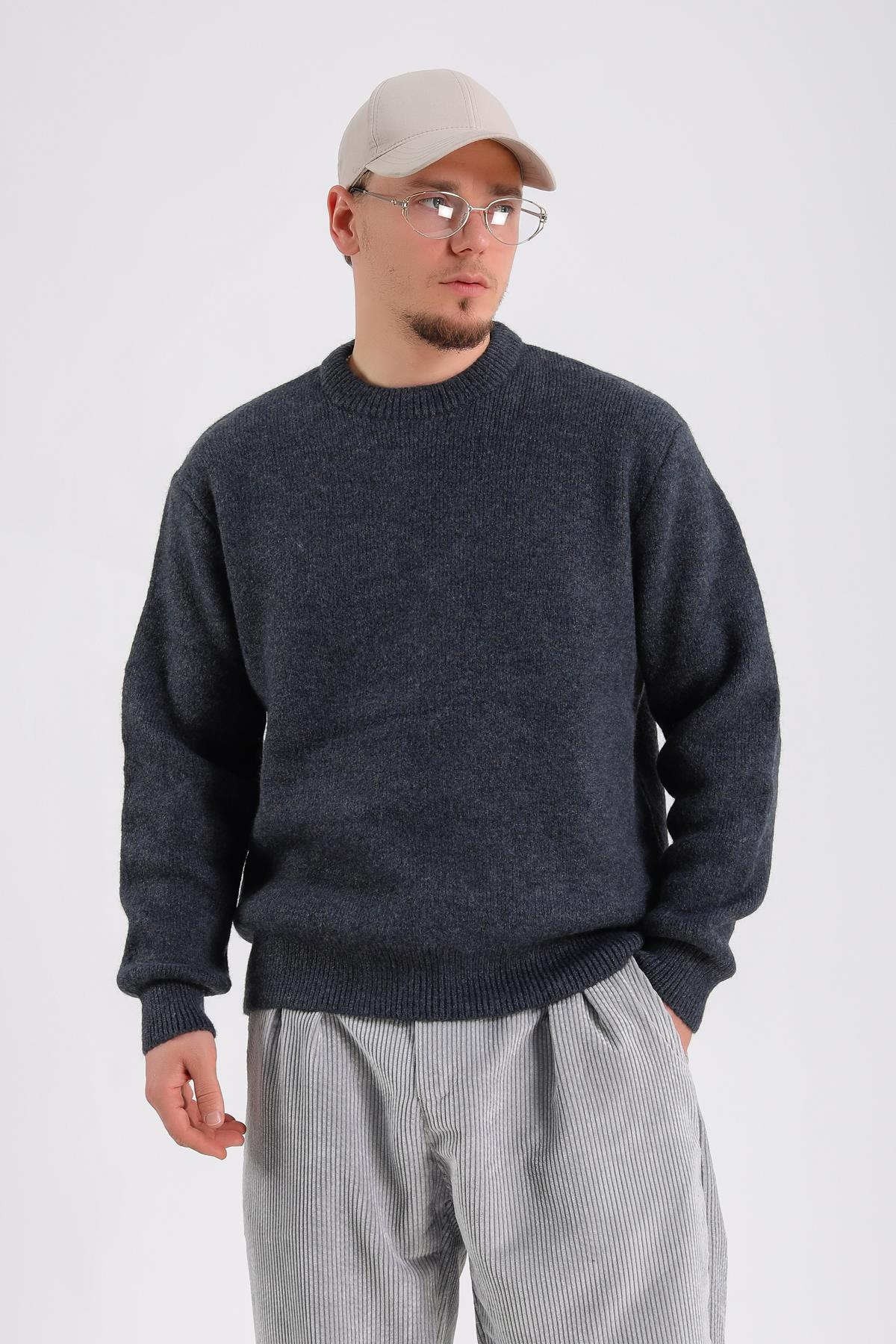 Lacivert Oversize Yumuşak Dokulu Kazak SW1205