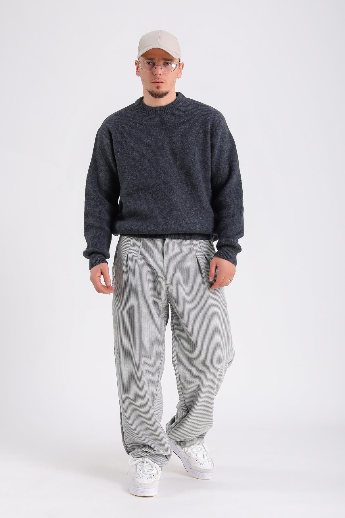 Lacivert Oversize Yumuşak Dokulu Kazak SW1205