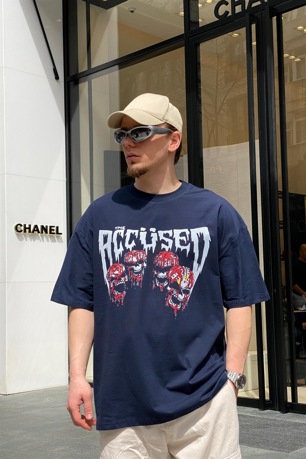Lacivert Skull Baskılı Oversize Tshirt  T610