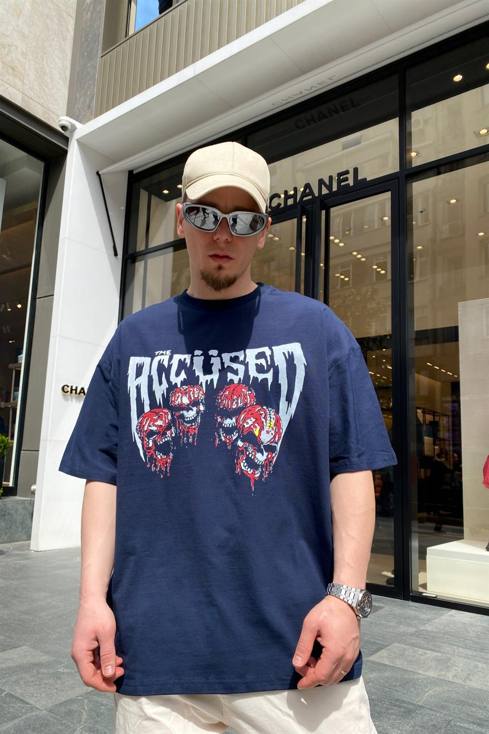 Lacivert Skull Baskılı Oversize Tshirt  T610