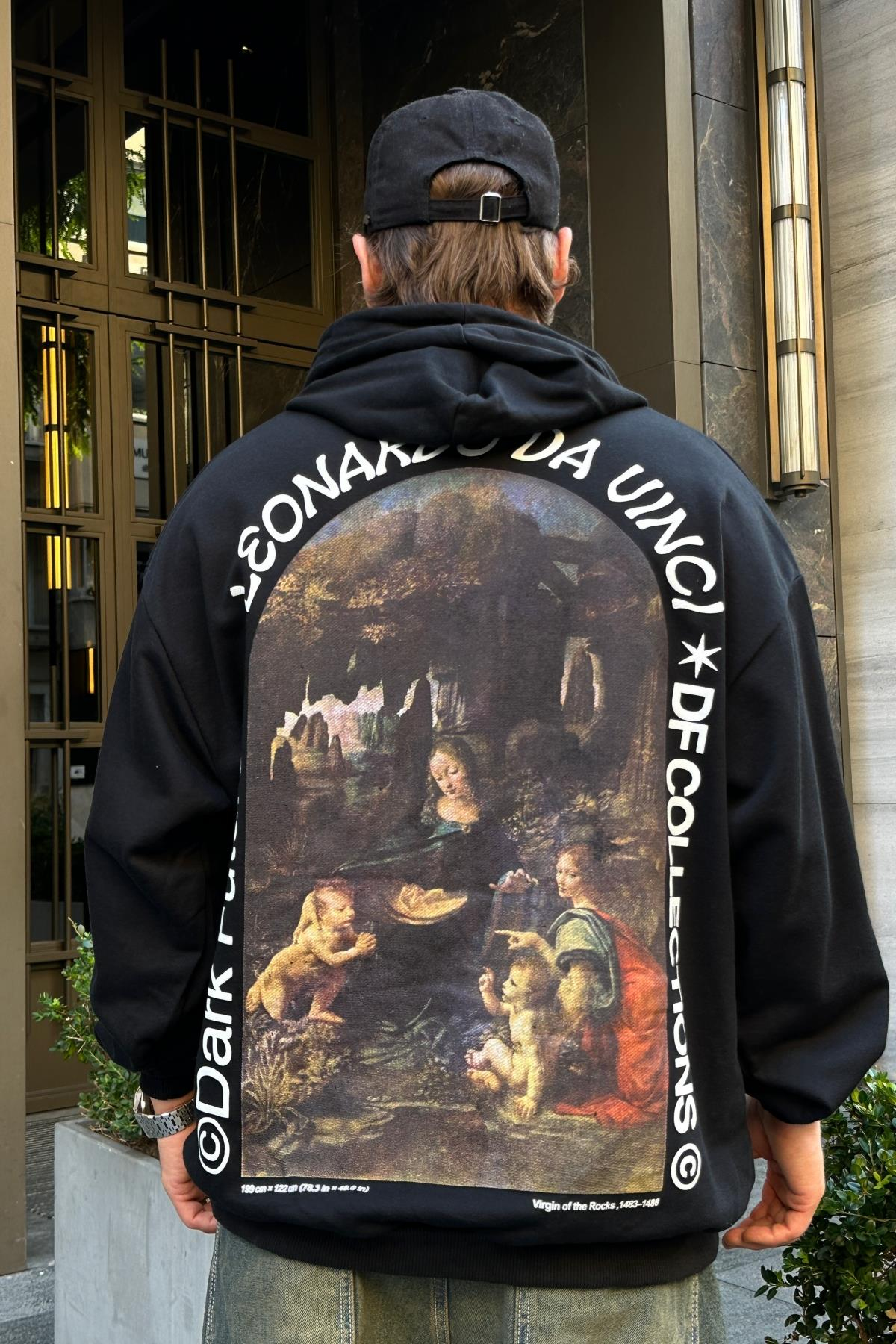Leonardo Baskılı Siyah Oversize Sweatshirt SW988