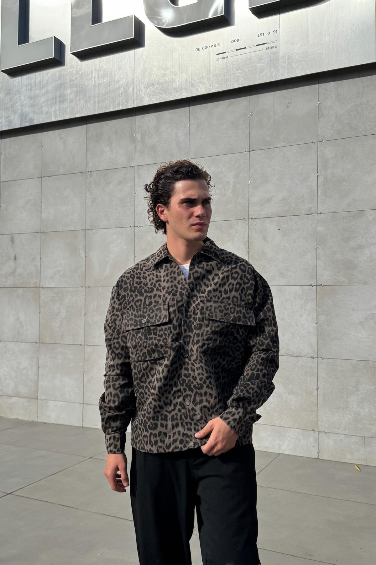 Leopar Desen Oversize Mevsimlik Ceket KN01
