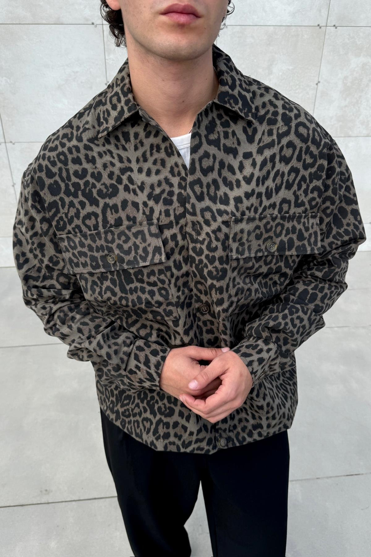 Leopar Desen Oversize Mevsimlik Ceket KN01
