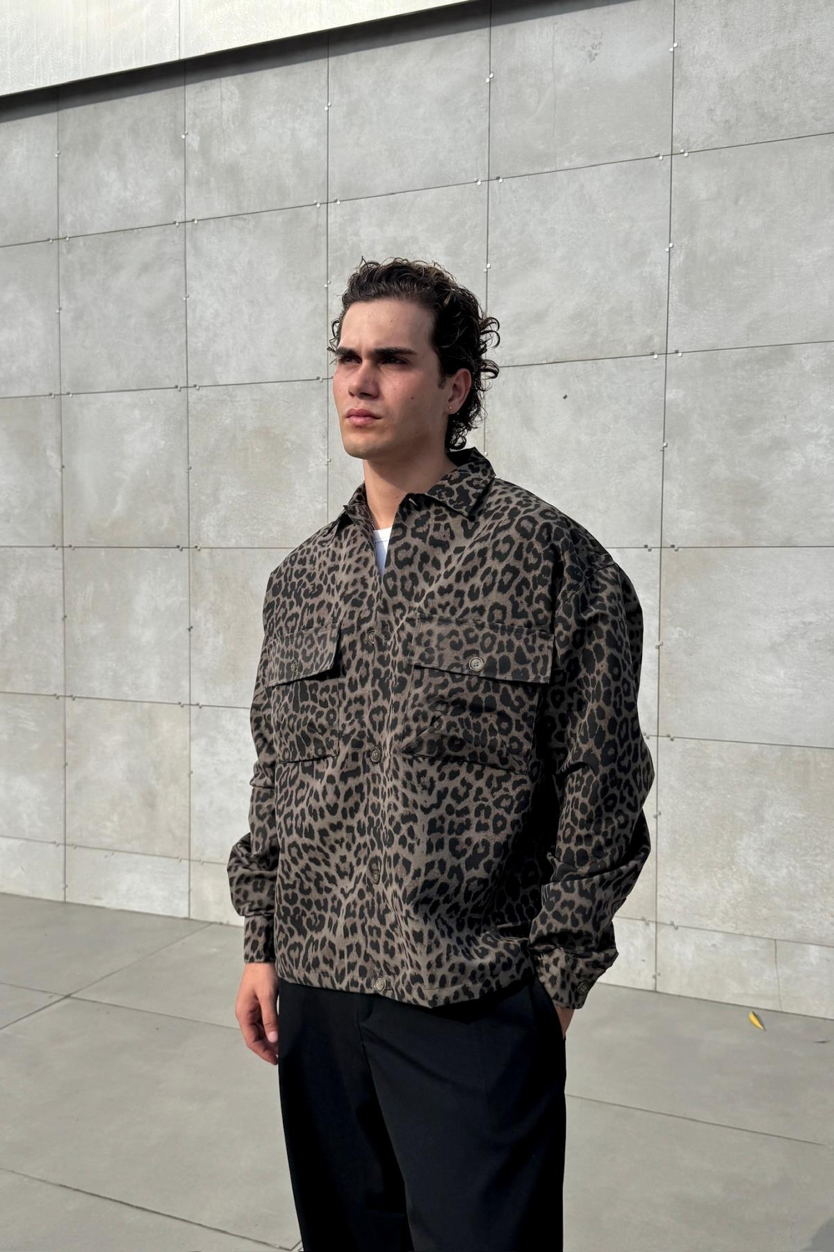 Leopar Desen Oversize Mevsimlik Ceket KN01