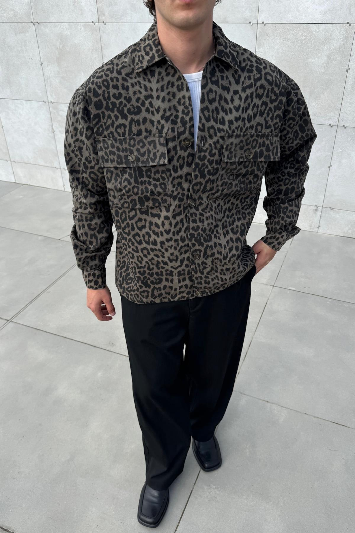 Leopar Desen Oversize Mevsimlik Ceket KN01
