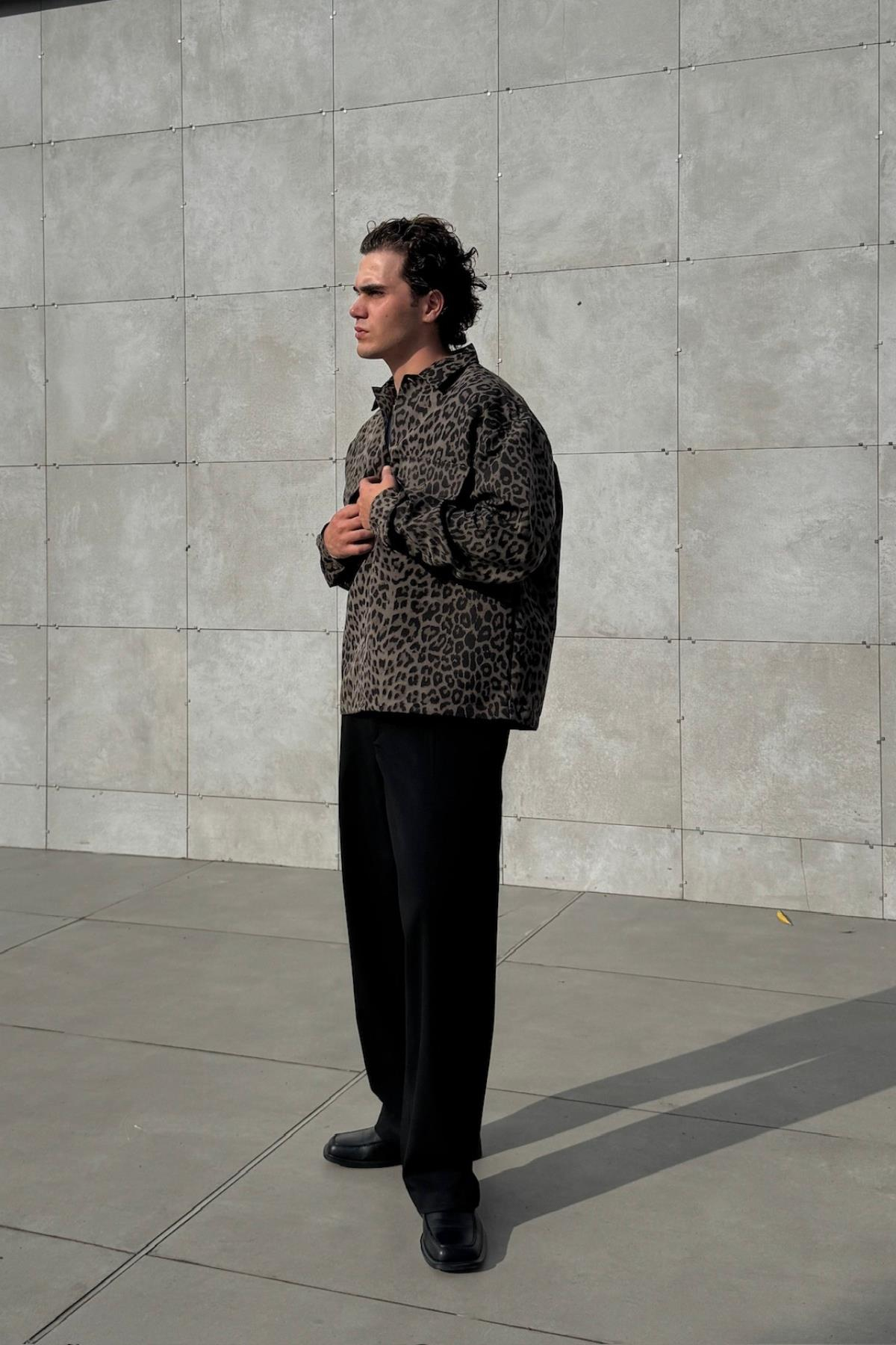 Leopar Desen Oversize Mevsimlik Ceket KN01
