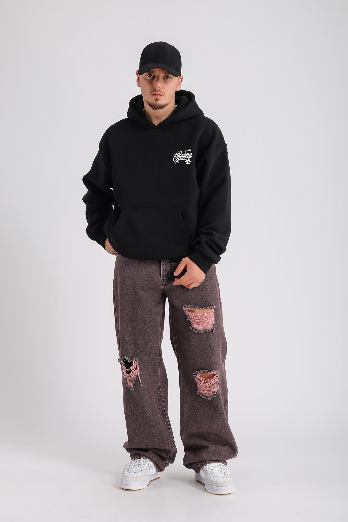Lila Acid Wash Yırtık Detay Baggy Jean Pantolon P996