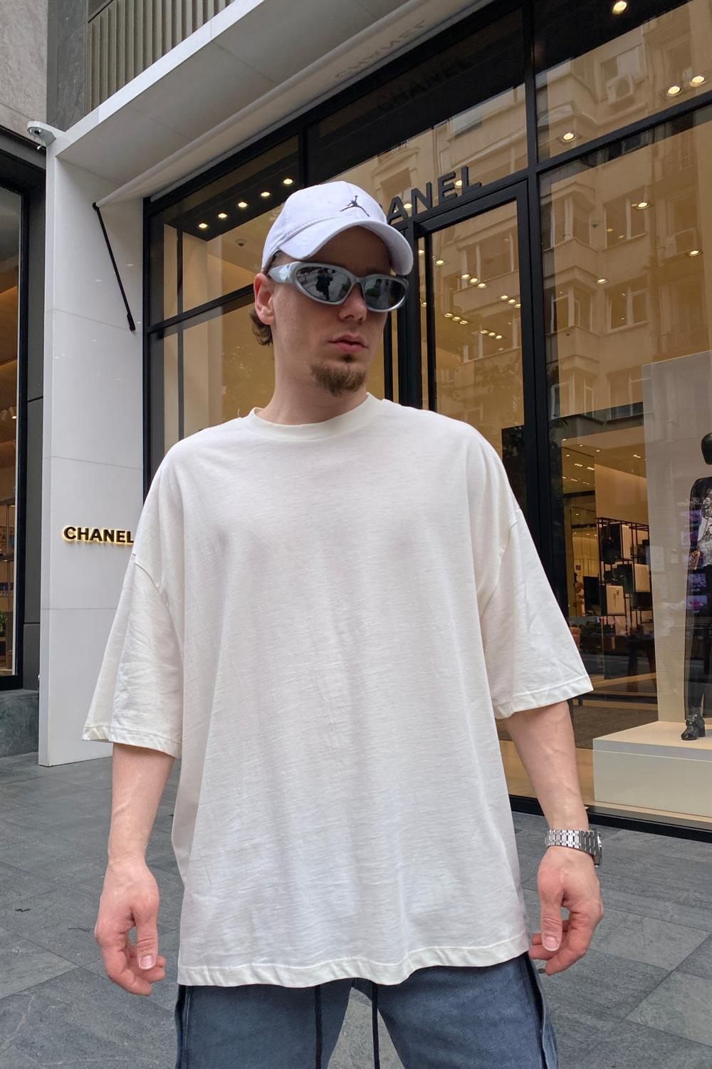 Liquid Sun Baskılı Krem Oversize Tshirt T670