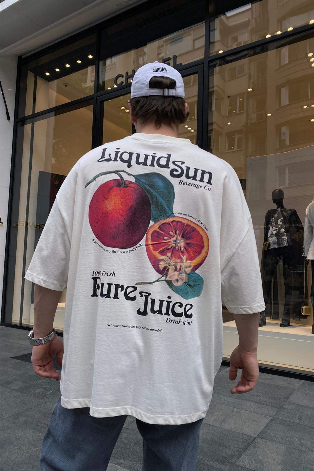Liquid Sun Baskılı Krem Oversize Tshirt T670