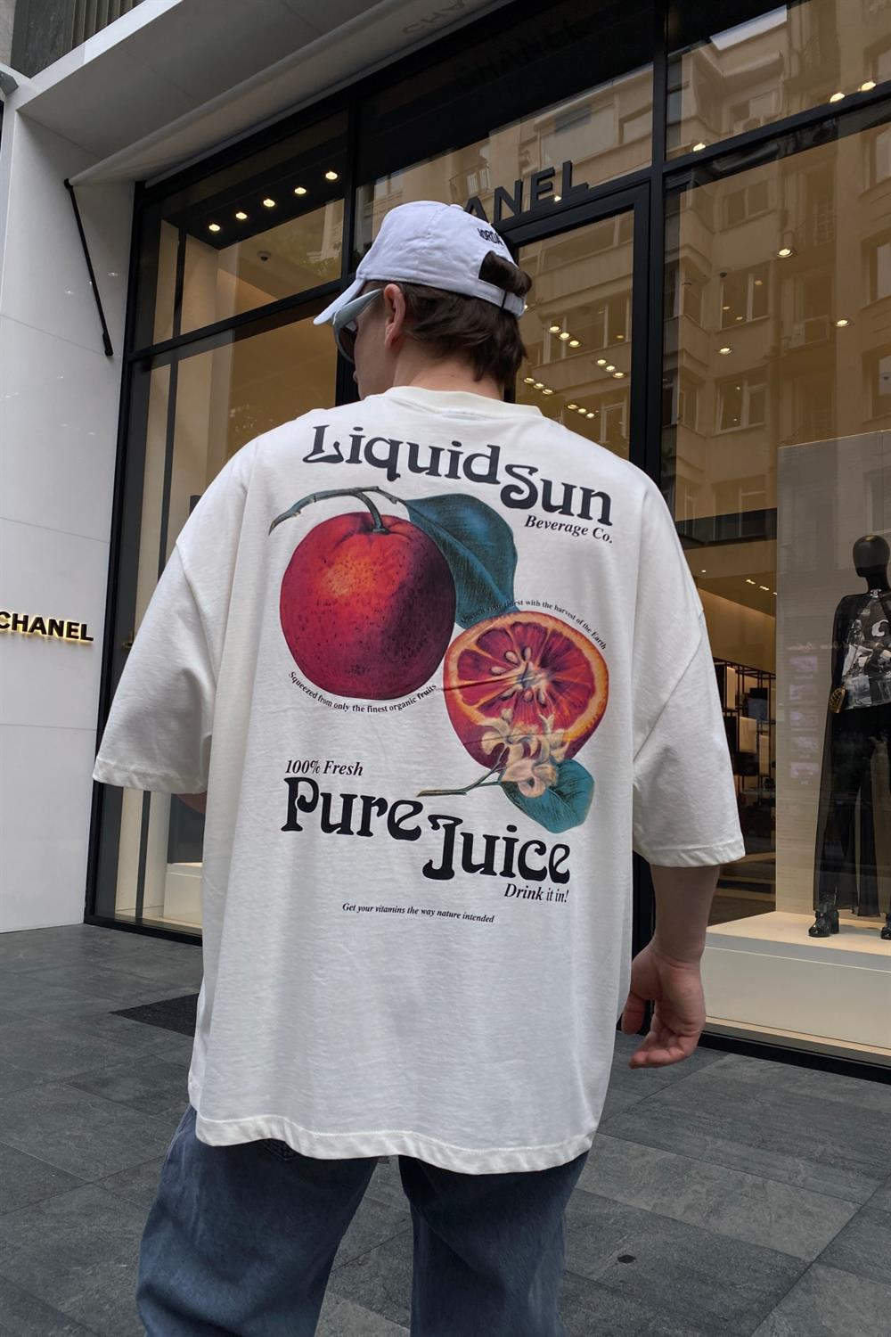 Liquid Sun Baskılı Krem Oversize Tshirt T670