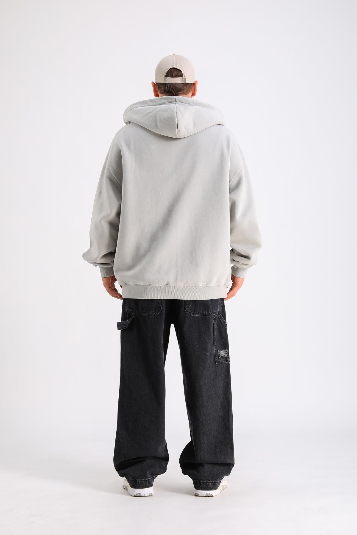 LLS Baskılı Gri Zipper Oversize Hoodie SW1247