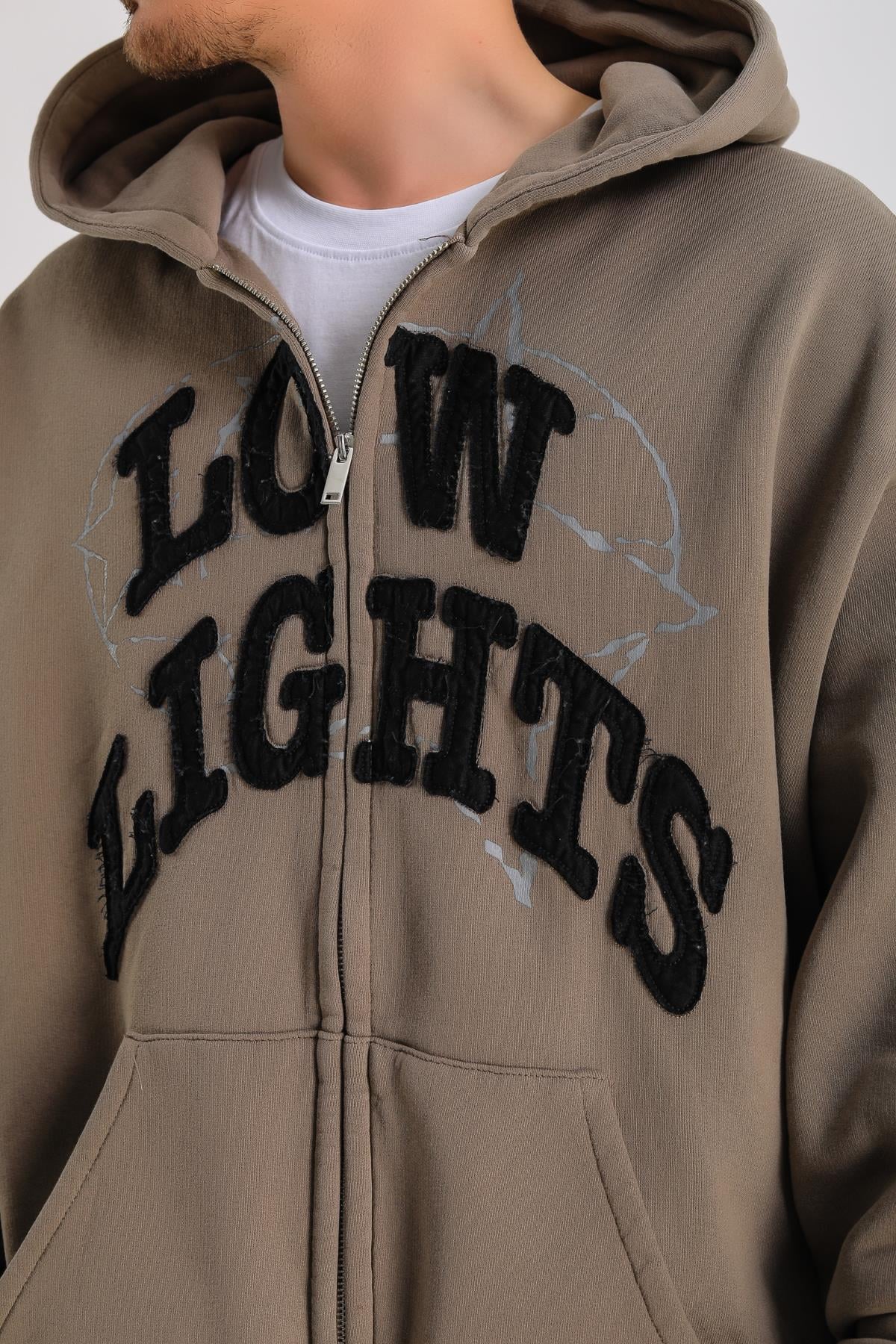 LLS Baskılı Kahve Oversize Zipper Hoodie SW1235