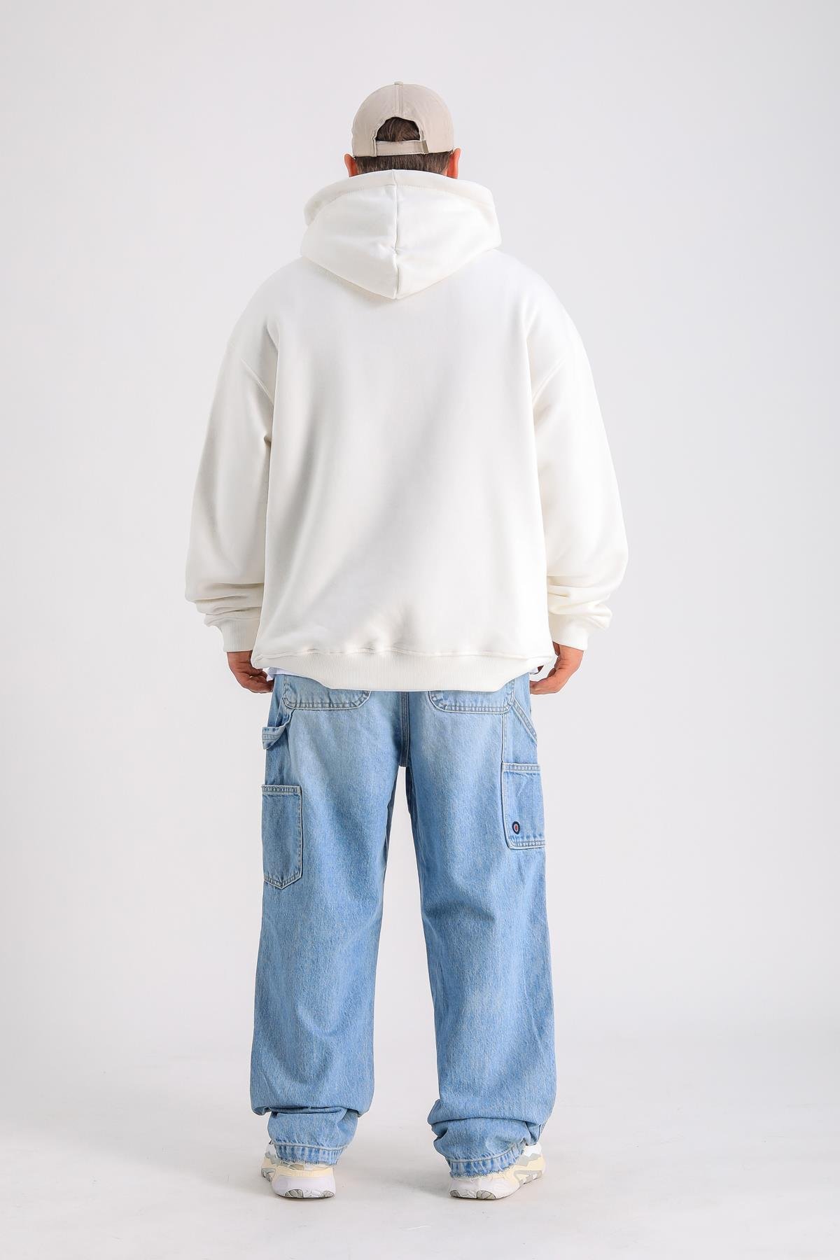 LLS Baskılı Krem Oversize Hoodie SW1233