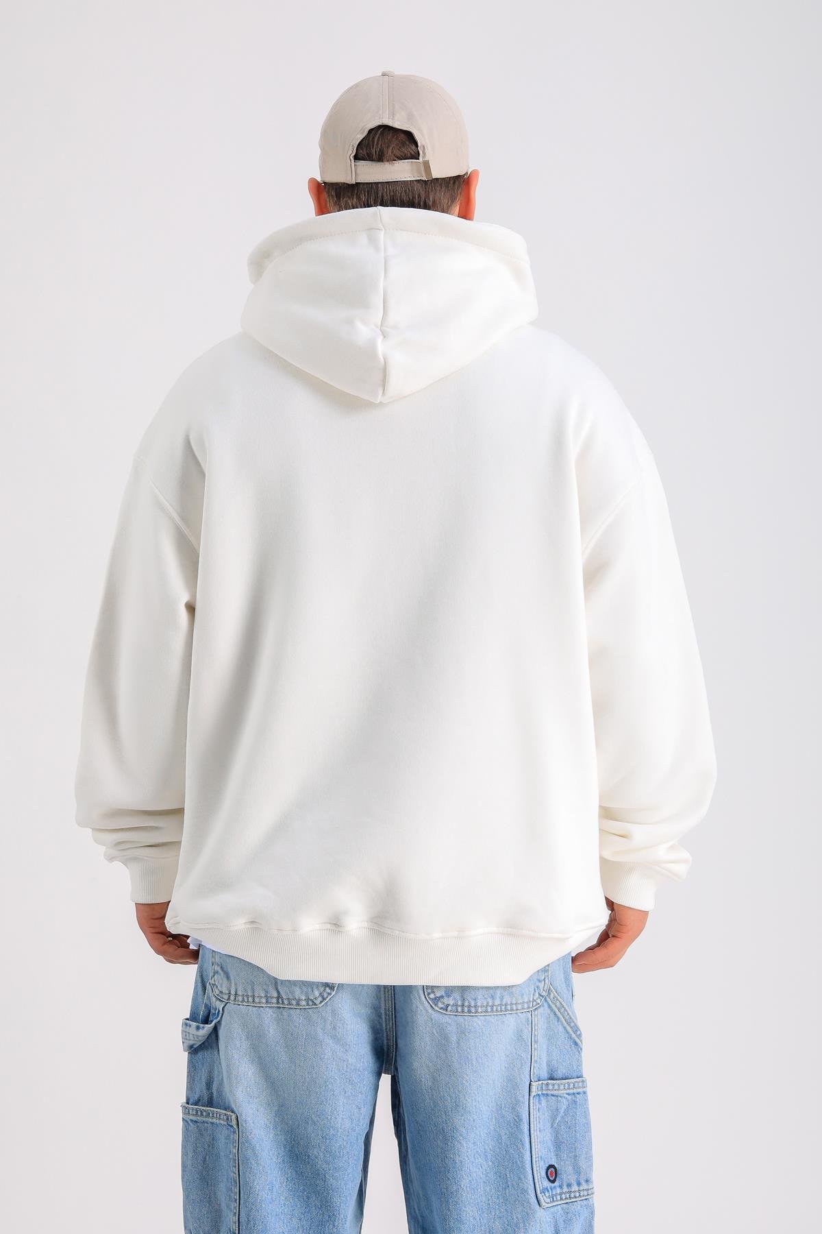 LLS Baskılı Krem Oversize Hoodie SW1233