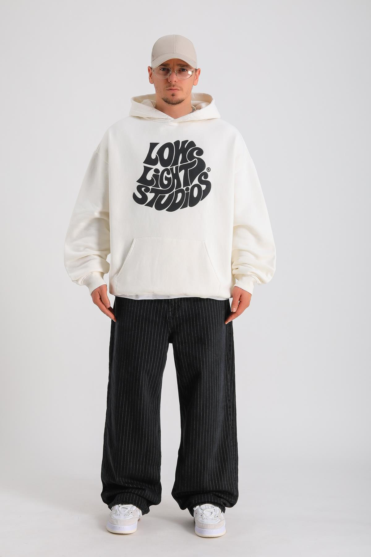 LLS Baskılı Krem Oversize Hoodie SW1265