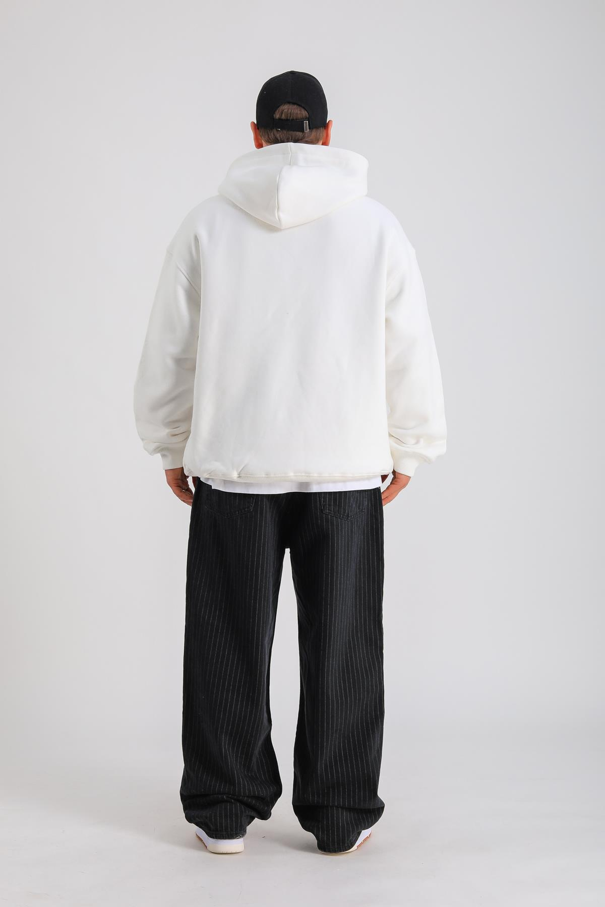 LLS Baskılı Krem Oversize Hoodie SW1268