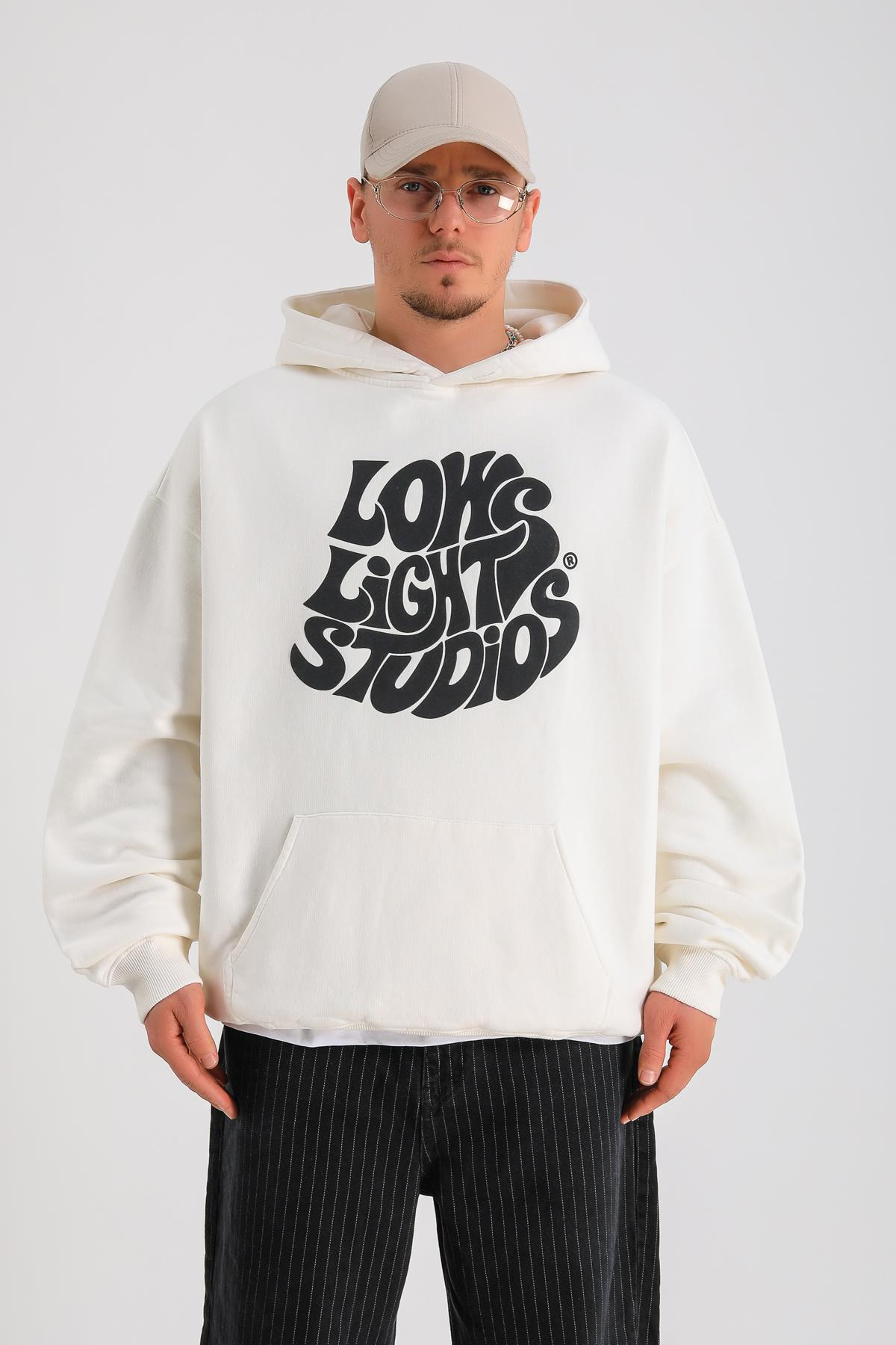 LLS Baskılı Krem Oversize Hoodie SW1265