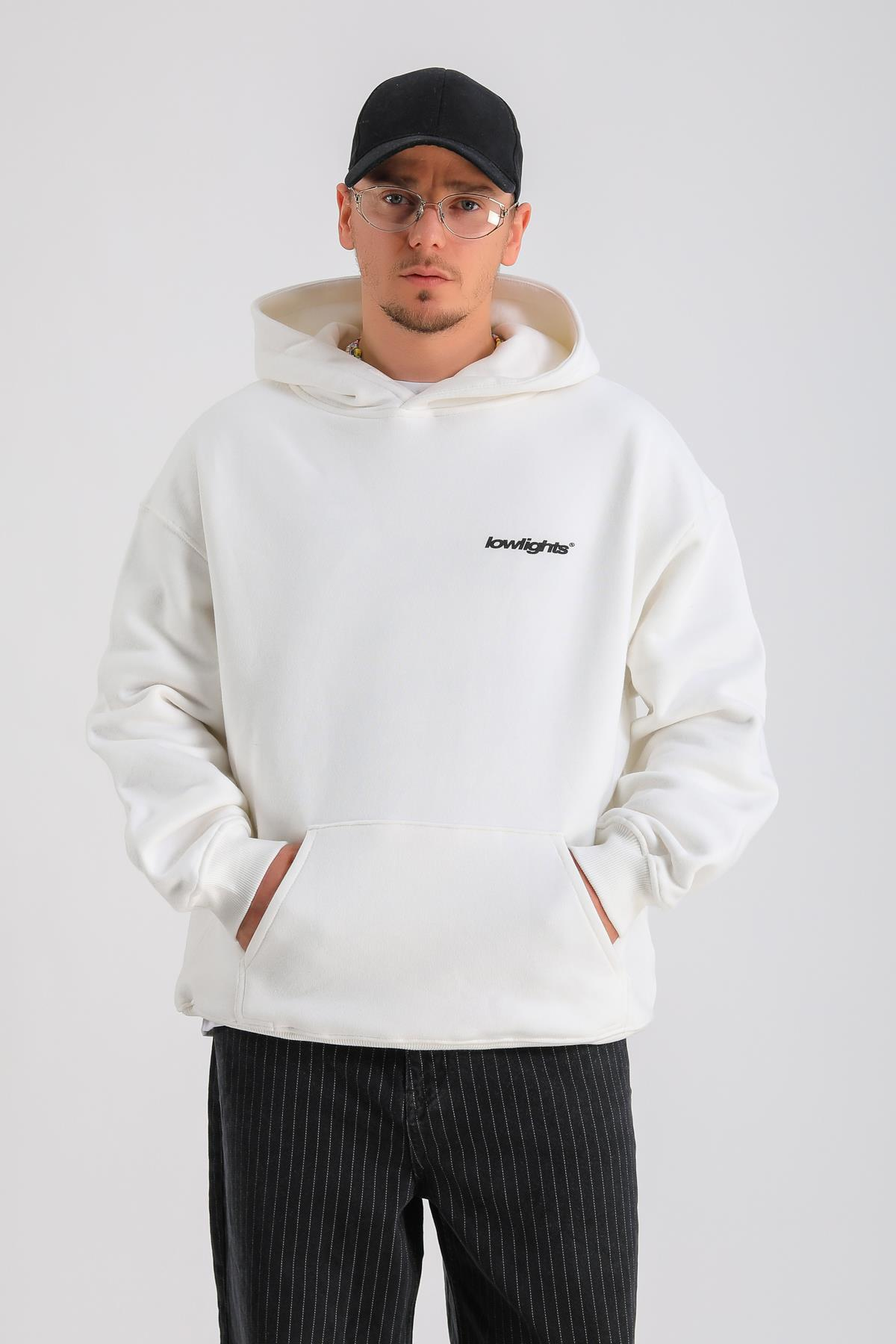 LLS Baskılı Krem Oversize Hoodie SW1268