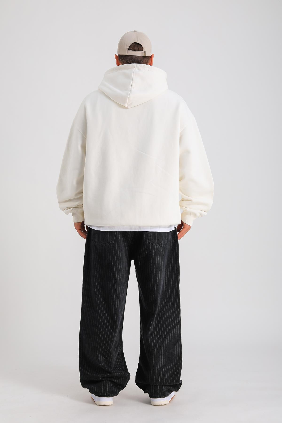 LLS Baskılı Krem Oversize Hoodie SW1265