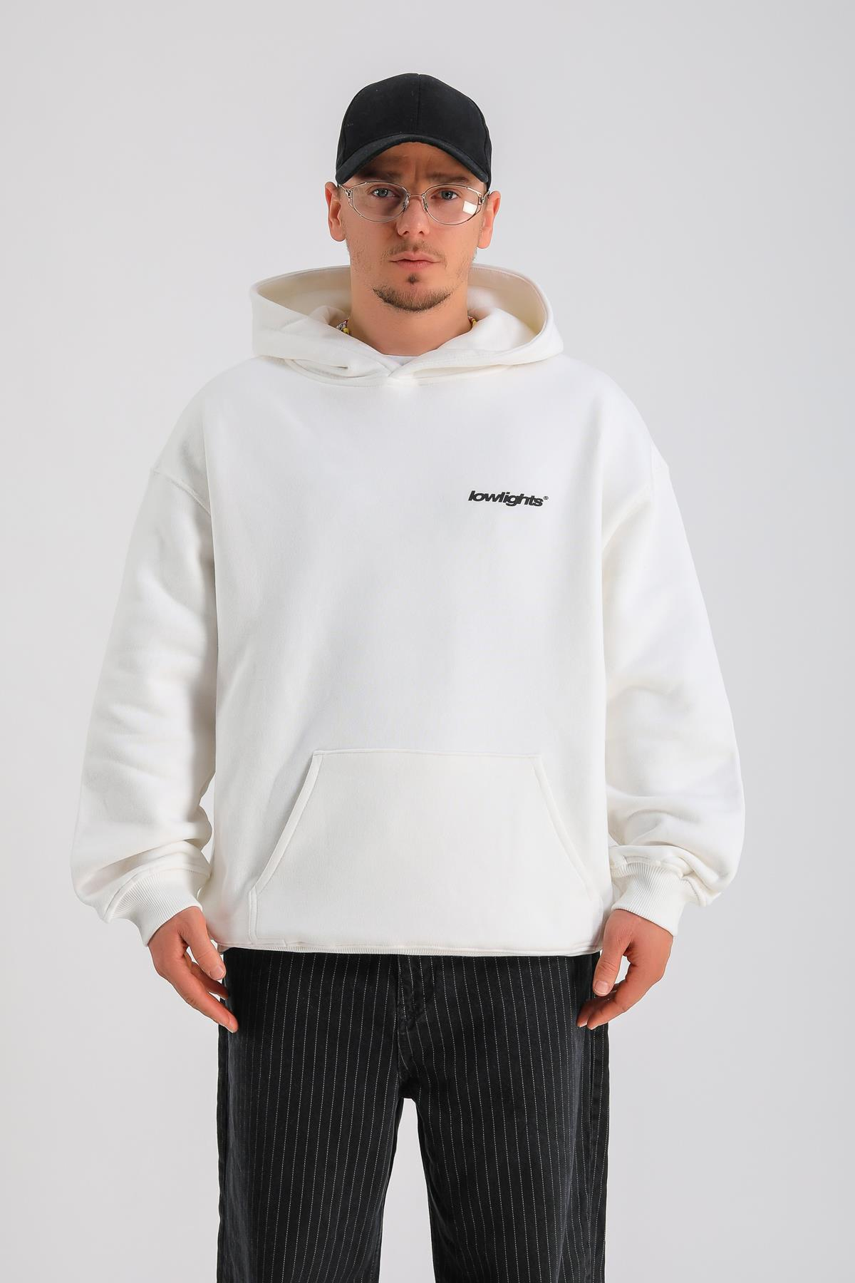 LLS Baskılı Krem Oversize Hoodie SW1268