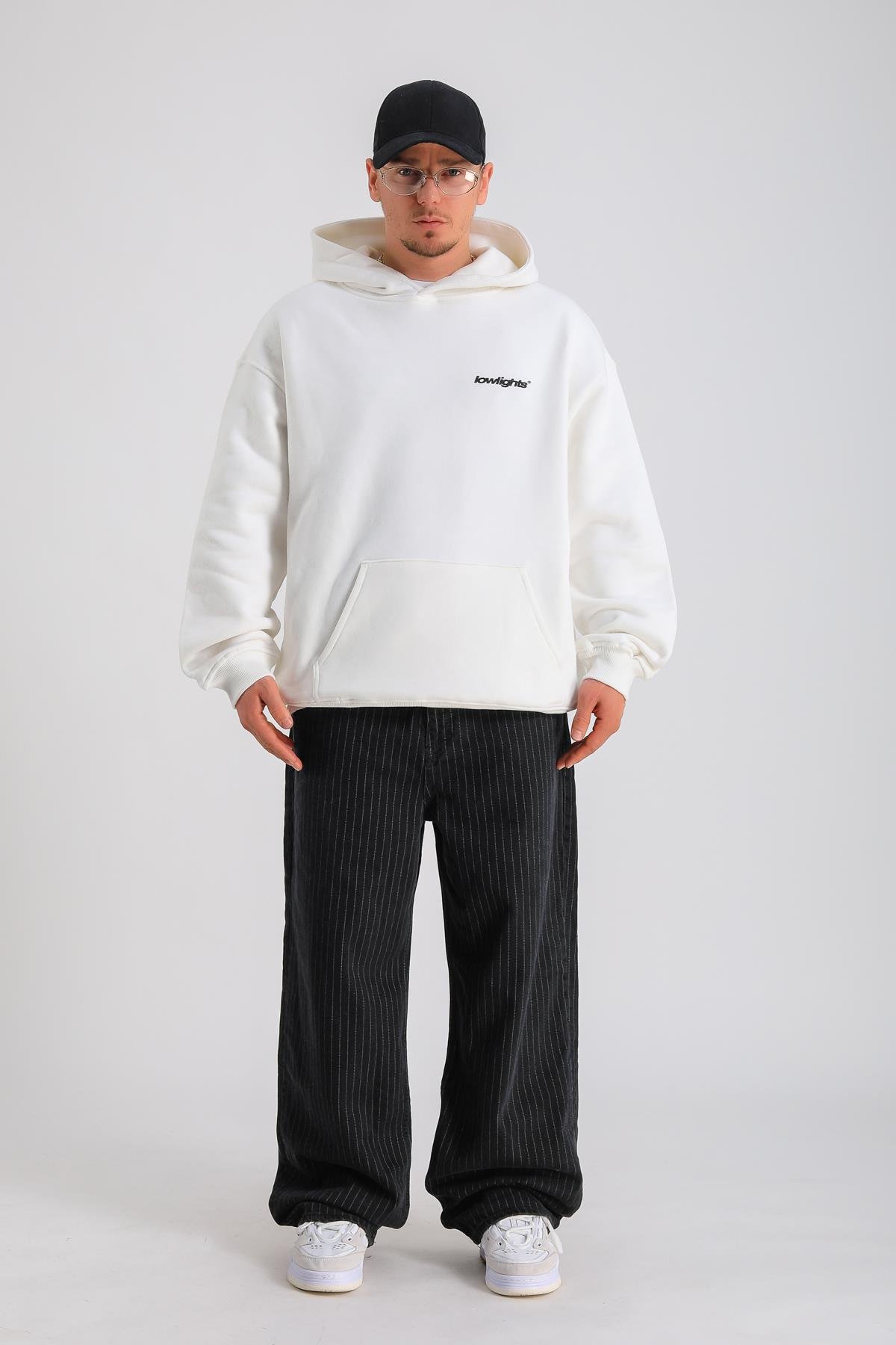 LLS Baskılı Krem Oversize Hoodie SW1268