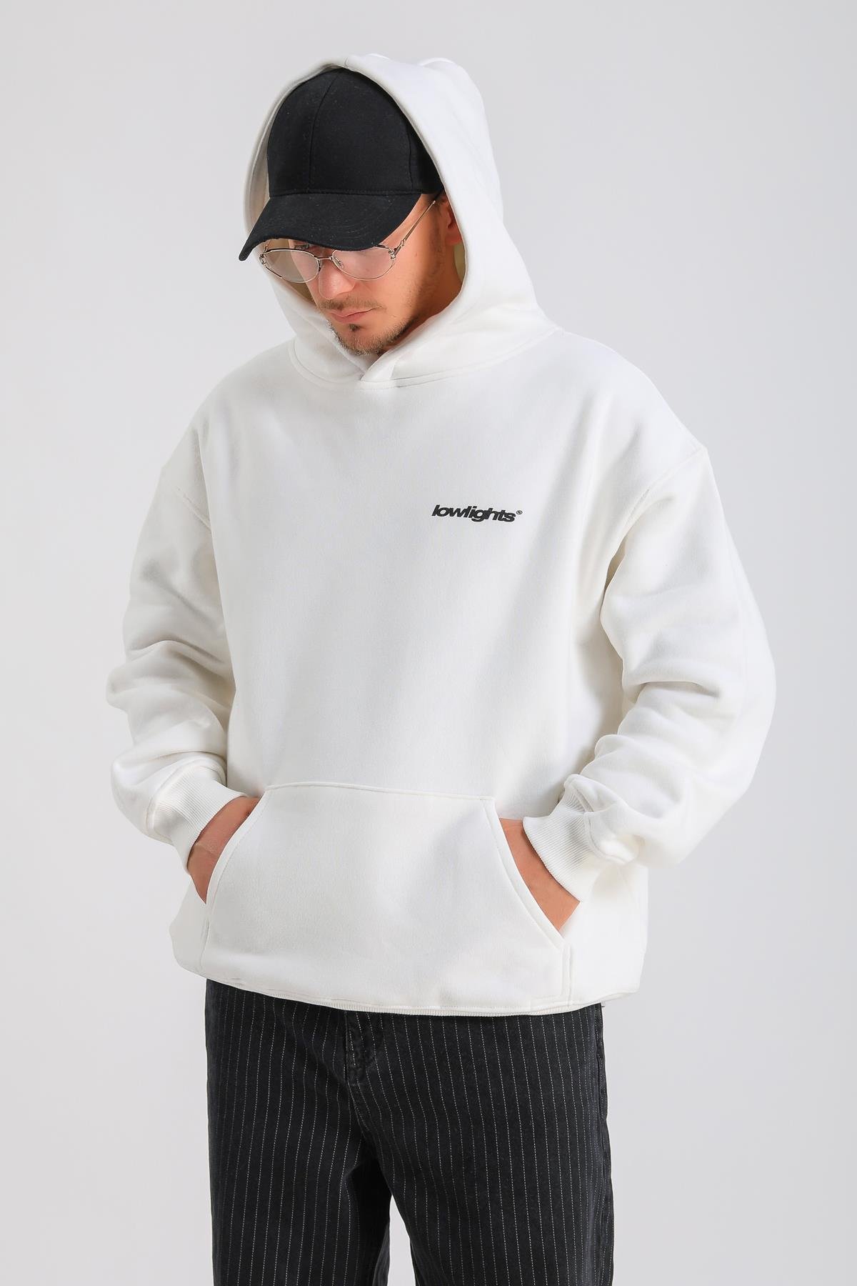 LLS Baskılı Krem Oversize Hoodie SW1268