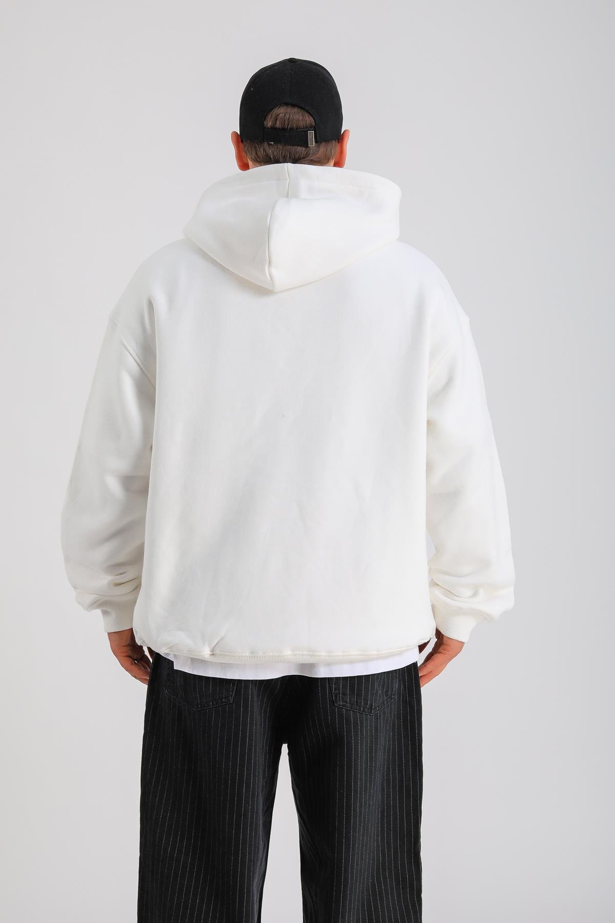 LLS Baskılı Krem Oversize Hoodie SW1268