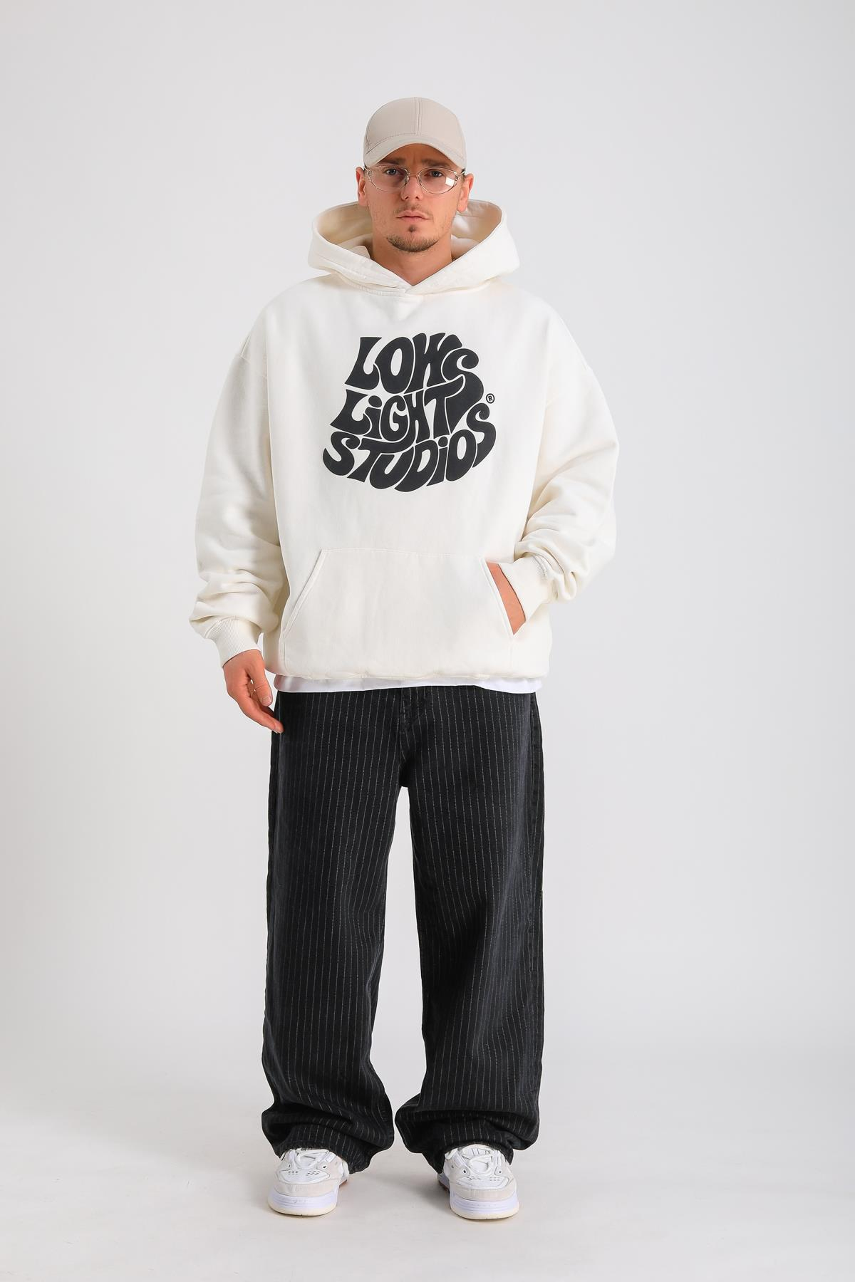 LLS Baskılı Krem Oversize Hoodie SW1265
