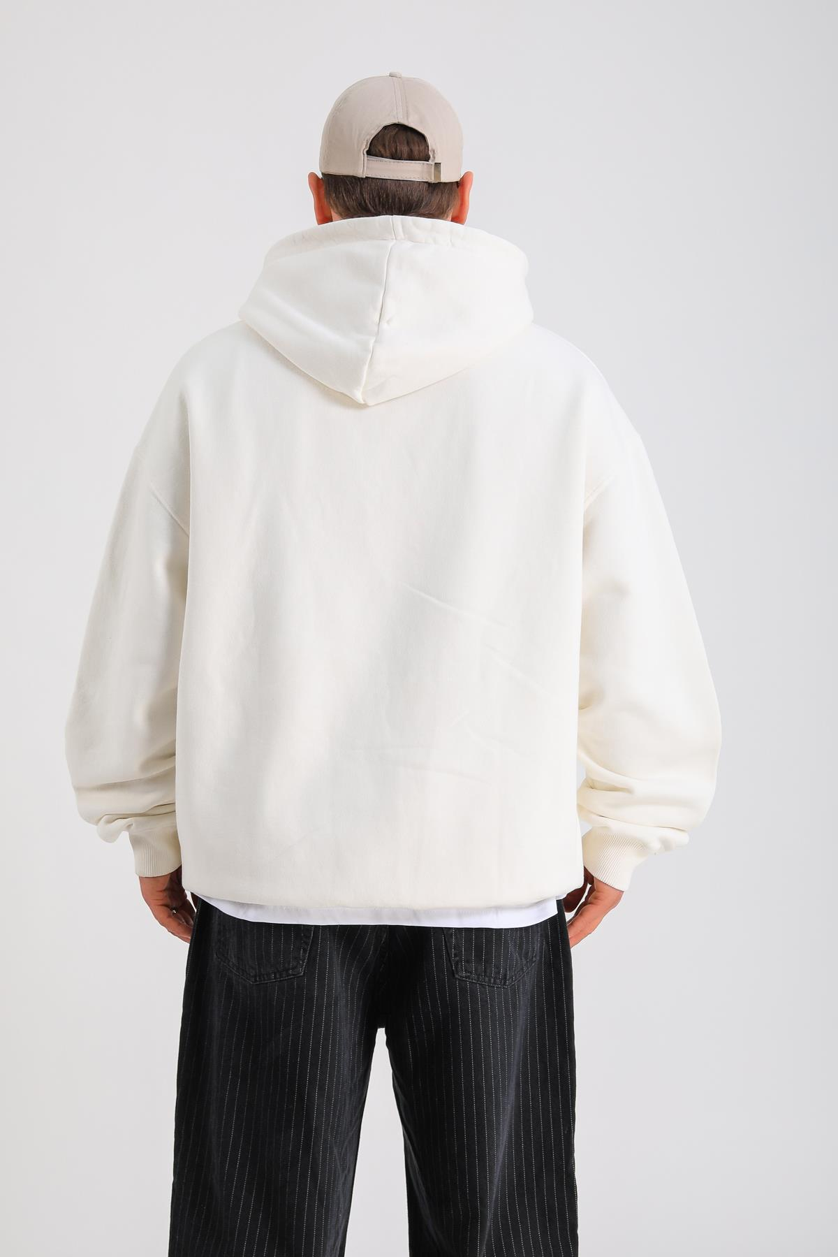 LLS Baskılı Krem Oversize Hoodie SW1265