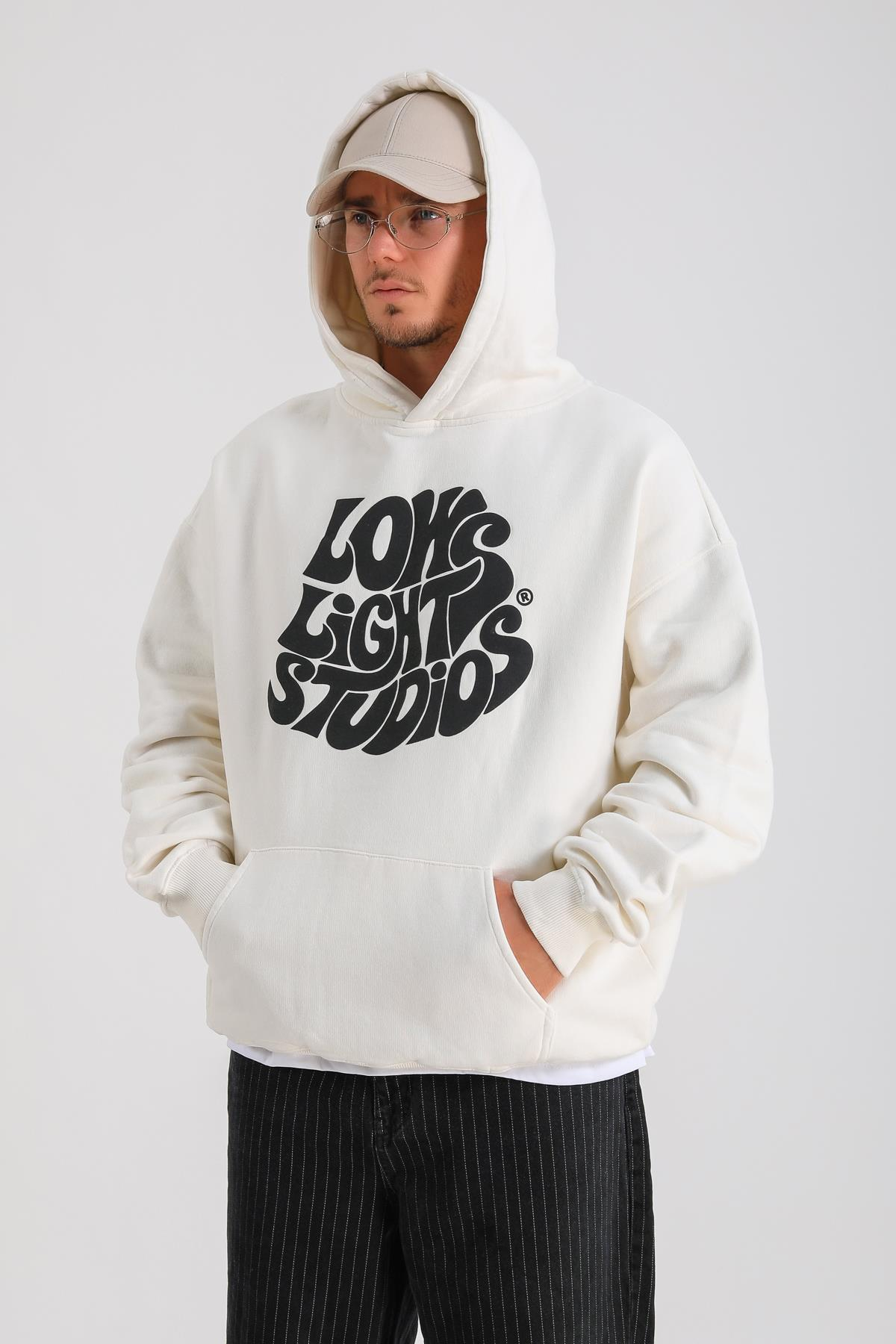 LLS Baskılı Krem Oversize Hoodie SW1265