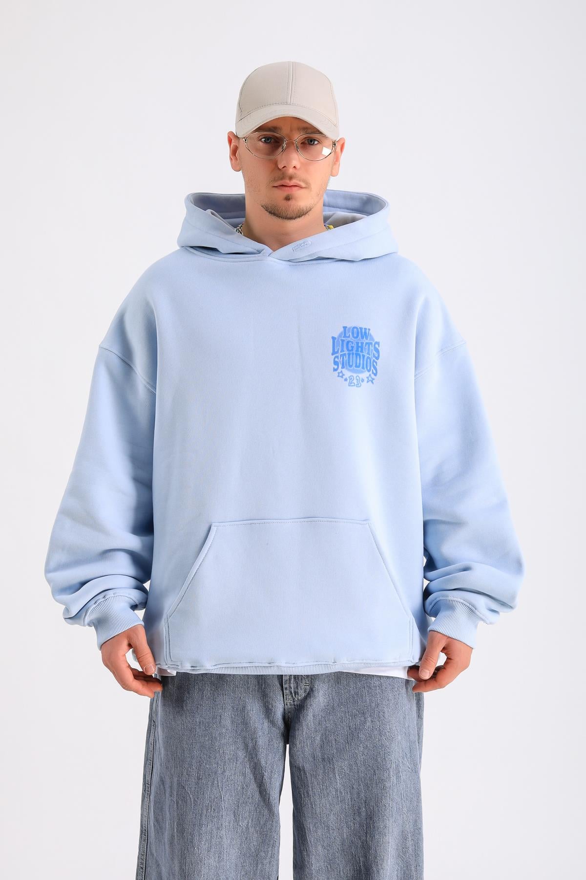 LLS Baskılı Mavi Oversize Hoodie SW1252