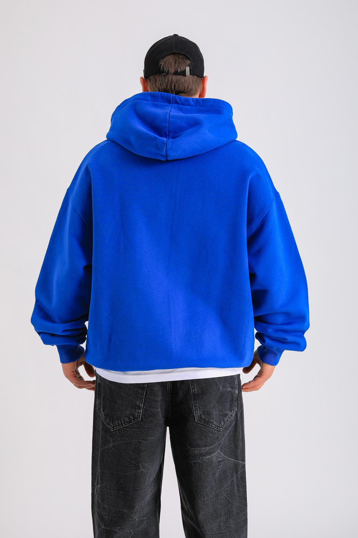 LLS Baskılı Mavi Zipper Oversize Hoodie SW1255