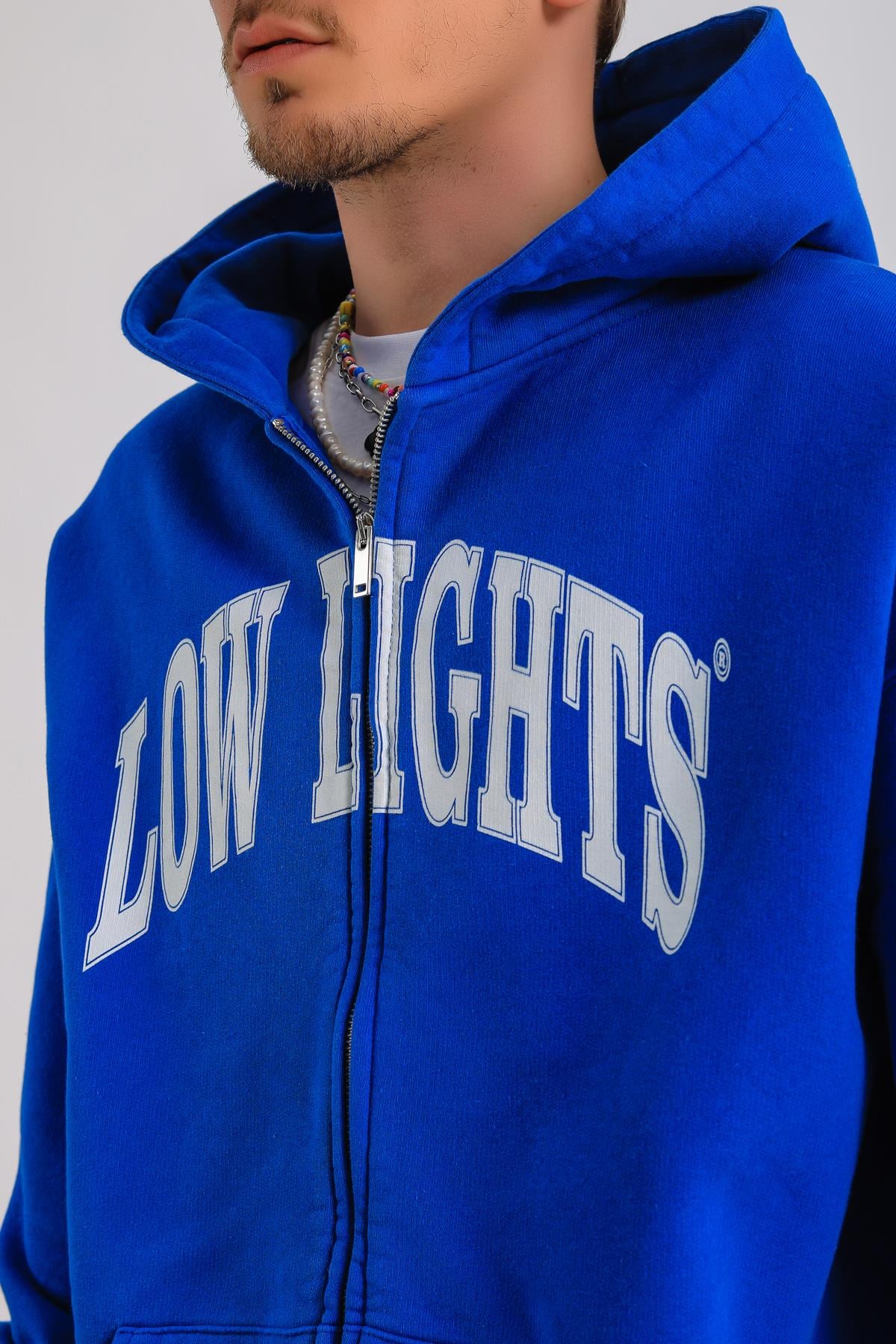 LLS Baskılı Mavi Zipper Oversize Hoodie SW1255