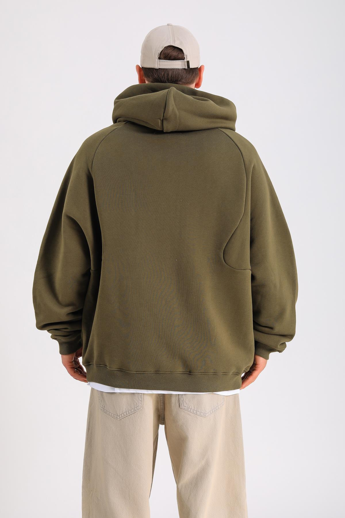 LLS Baskılı Yeşil Oversize Zipper Hoodie SW1269