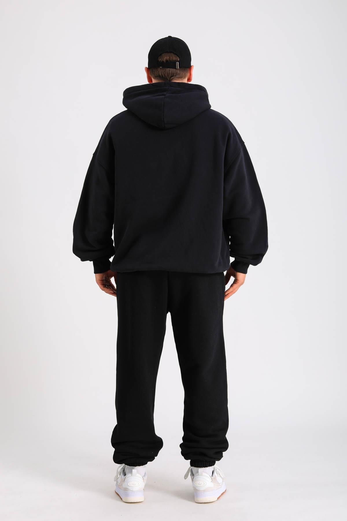 LLS Siyah Taş Baskılı Oversize Hoodie SW1301