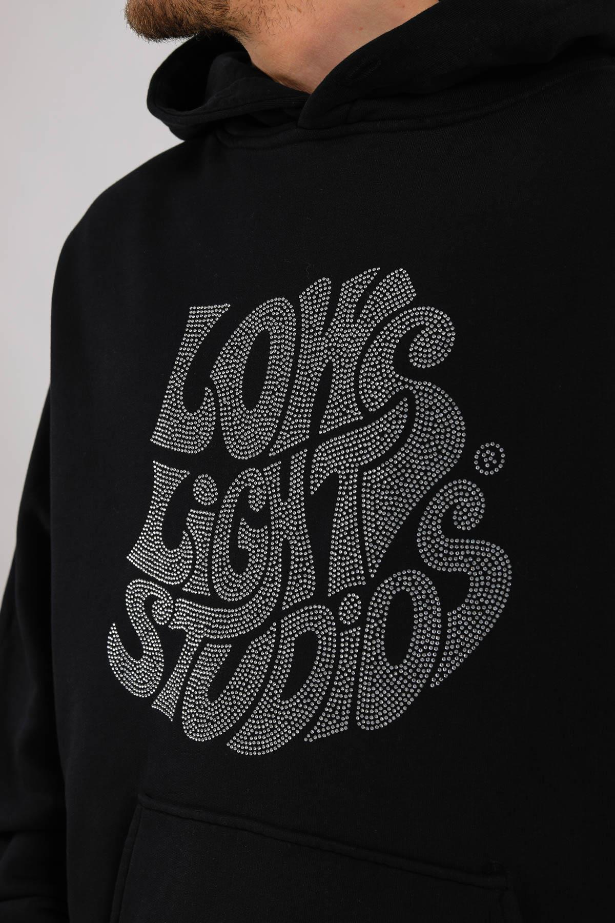 LLS Siyah Taş Baskılı Oversize Hoodie SW1301