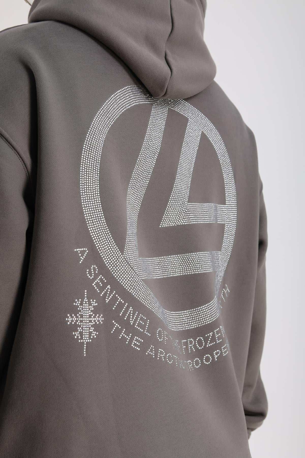 LLS Taş Baskılı Füme Oversize Hoodie SW1237