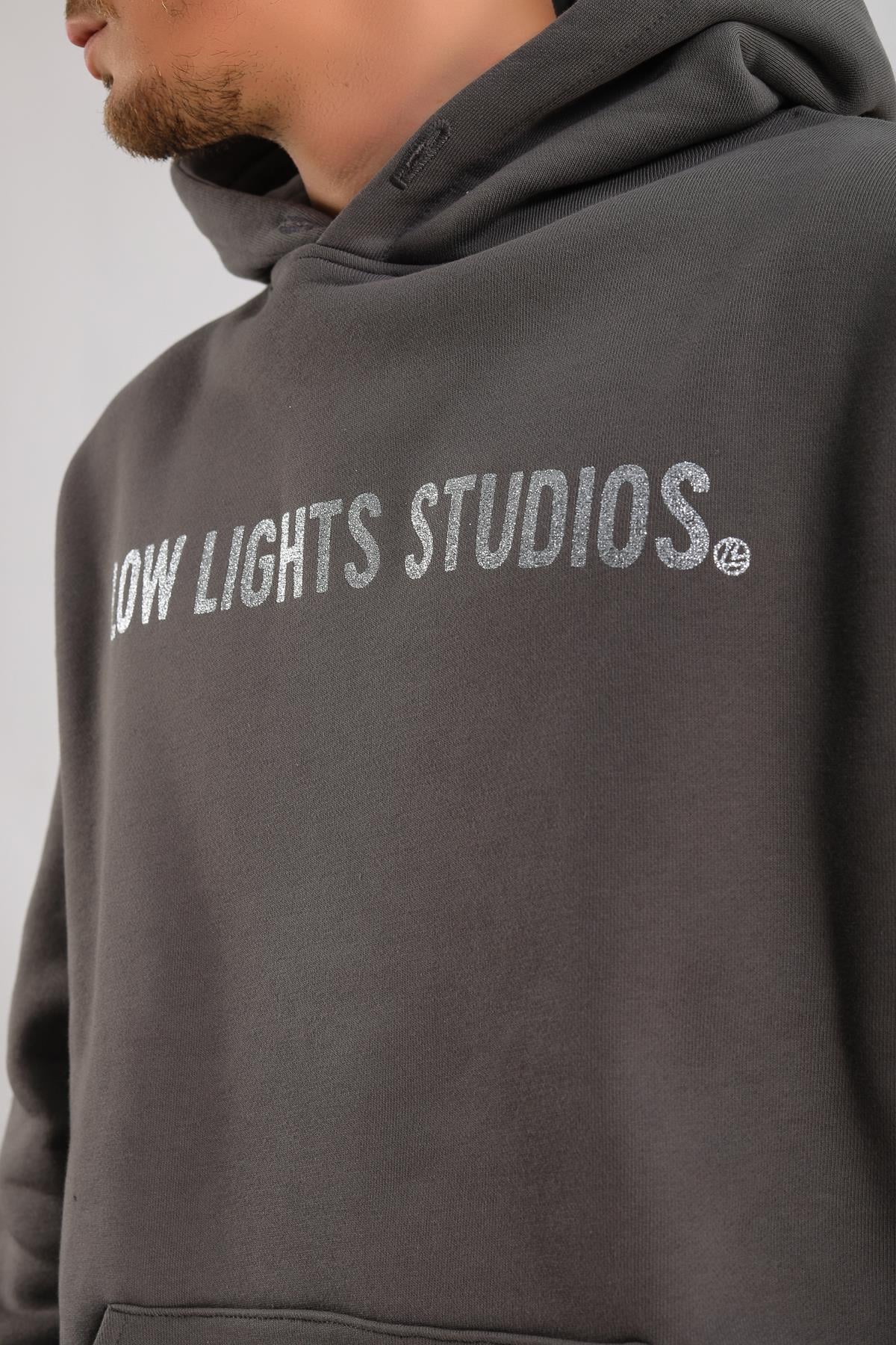 LLS Taş Baskılı Füme Oversize Hoodie SW1237