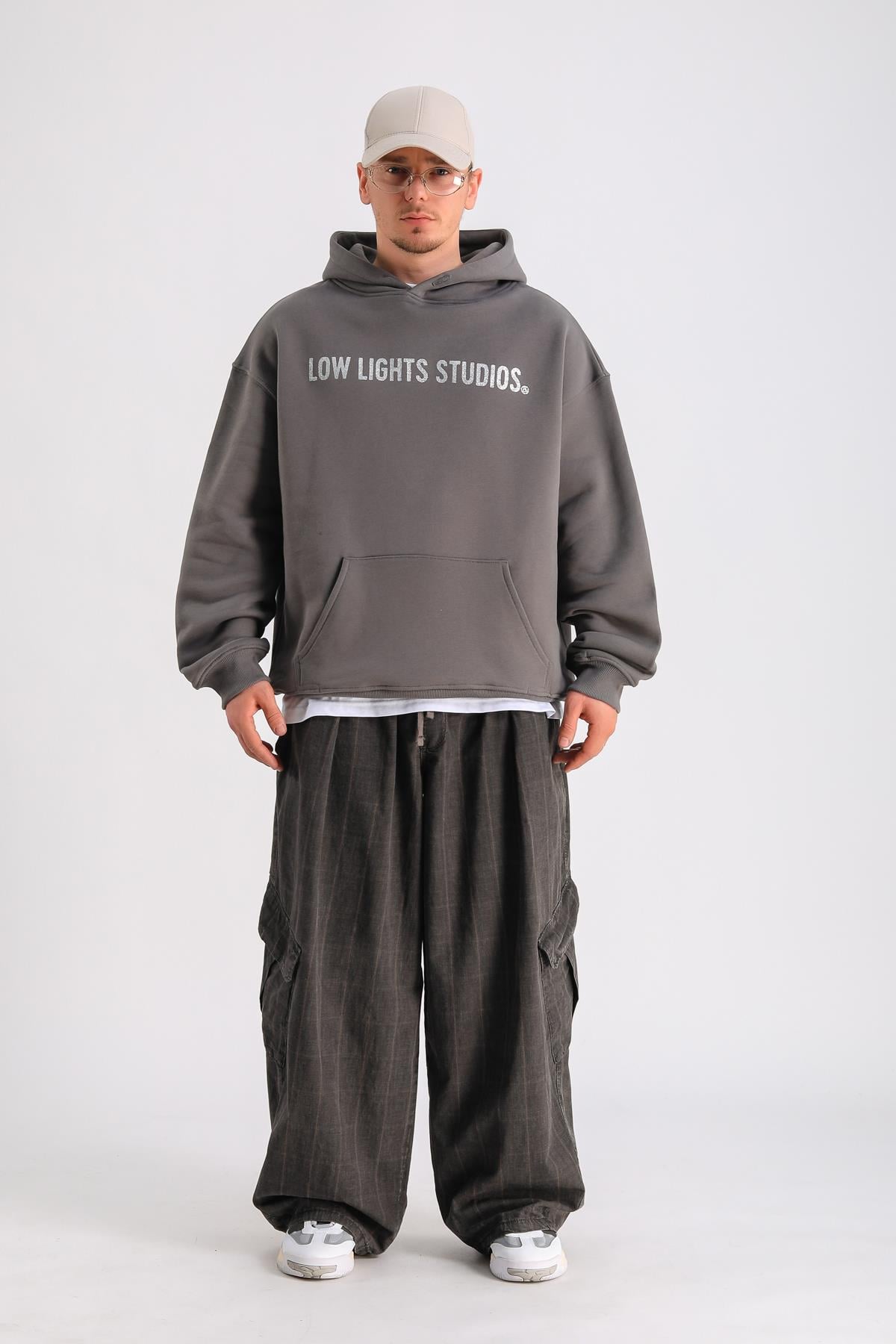 LLS Taş Baskılı Füme Oversize Hoodie SW1237