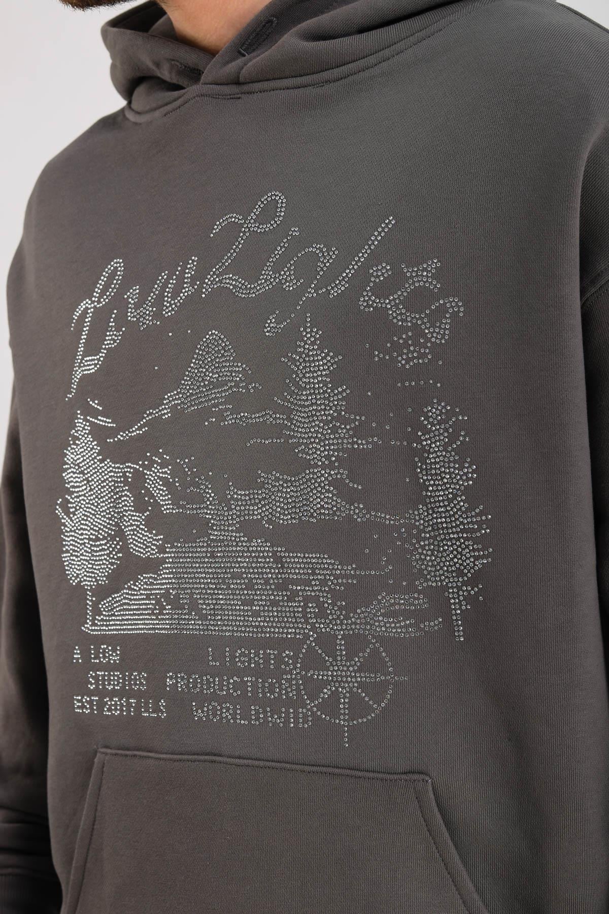 LLS Taş Baskılı Oversize Hoodie SW1282