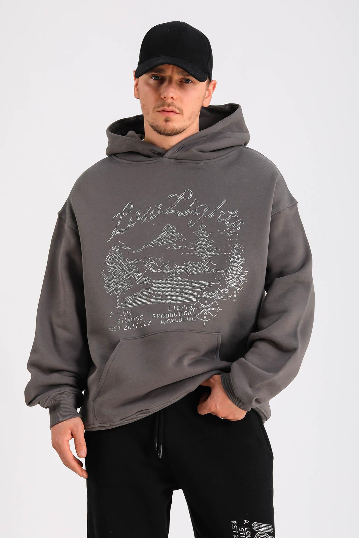 LLS Taş Baskılı Oversize Hoodie SW1282