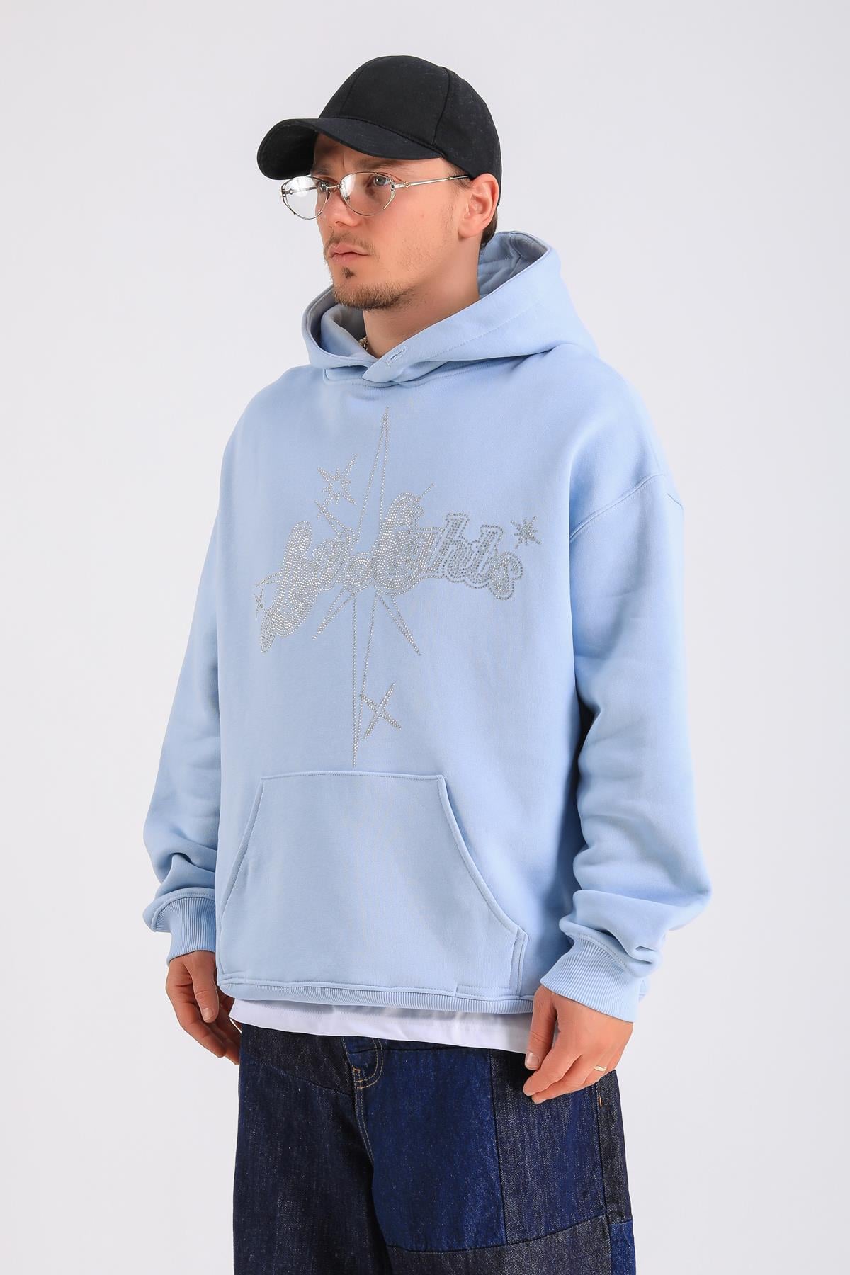LLS Taş Baskılı Oversize Hoodie SW1303
