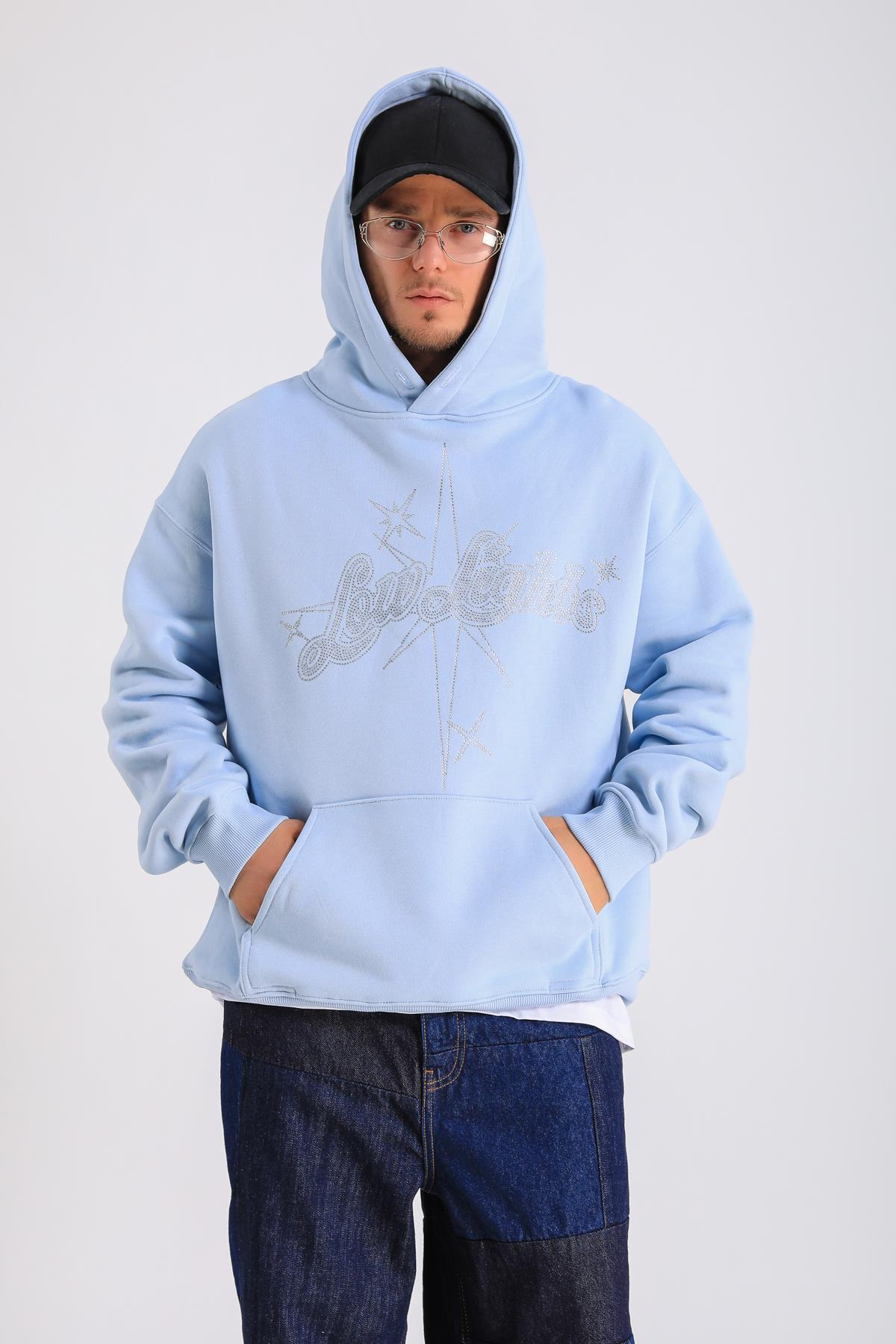LLS Taş Baskılı Oversize Hoodie SW1303