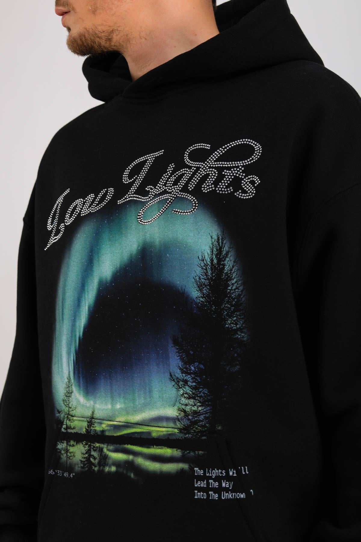 LLS Taş Baskılı Siyah Oversize Hoodie SW1335