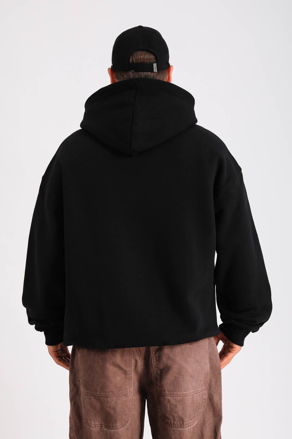 LLS Taş Baskılı Siyah Oversize Hoodie SW1335