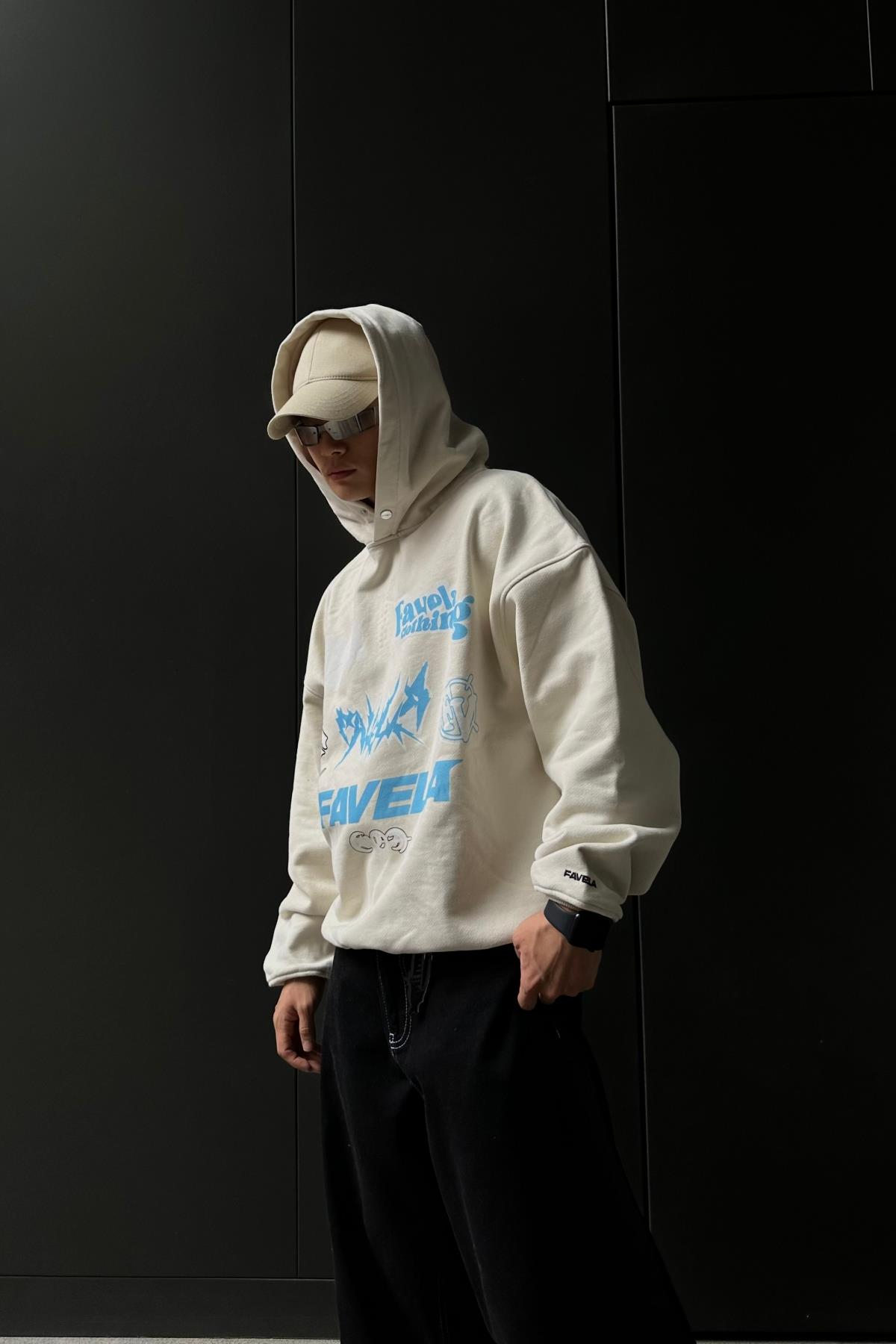 Logo Fav Krem Oversize Sweatshirt SW1046