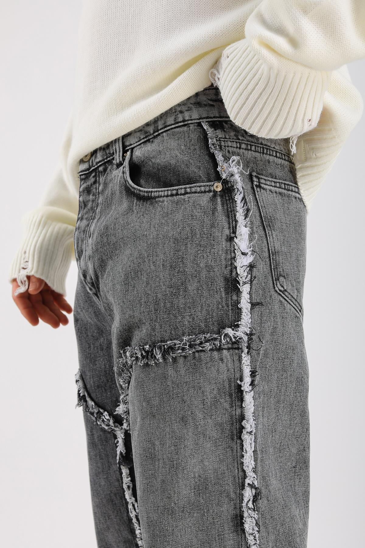 Loose Fit Torn Detail Jean - Anthracite P1096